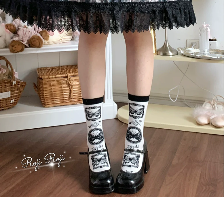 Sweet Lolita Cotton Socks, Detachable Cuff Bow Trim - Image 11