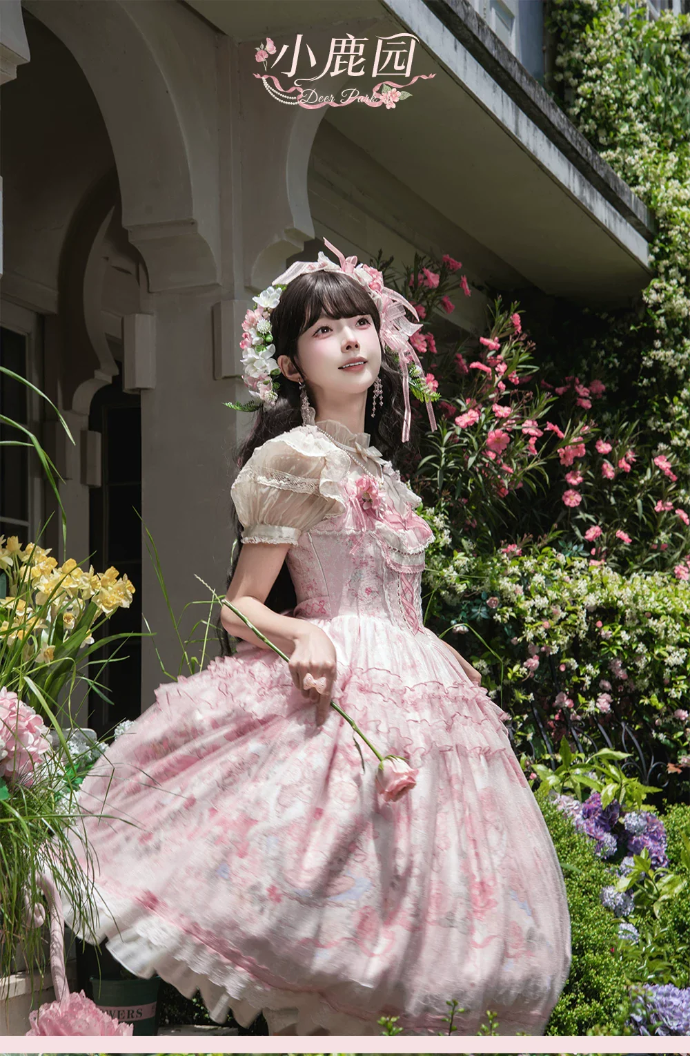 Deer Garden - Sweet Lolita Deer Printed JSK Dress with Tulle Overlay - Image 12