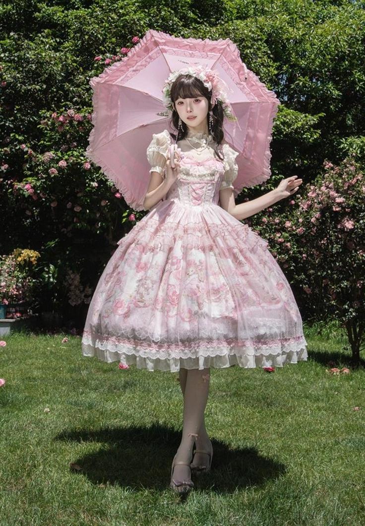 Deer Garden - Sweet Lolita Deer Printed JSK Dress with Tulle Overlay - Image 14