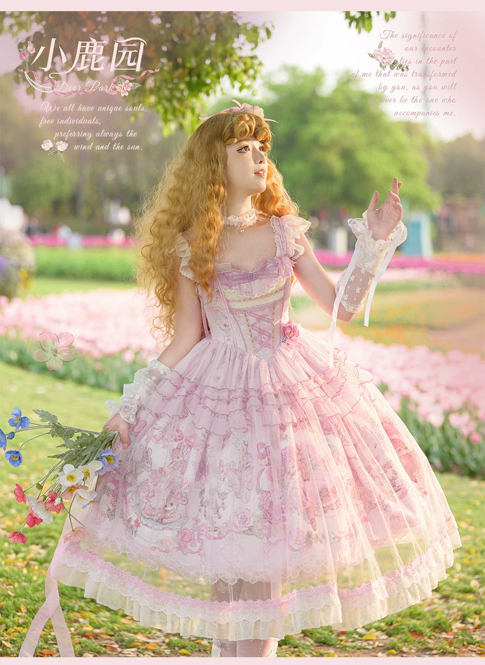 Deer Garden - Sweet Lolita Deer Printed JSK Dress with Tulle Overlay - Image 17