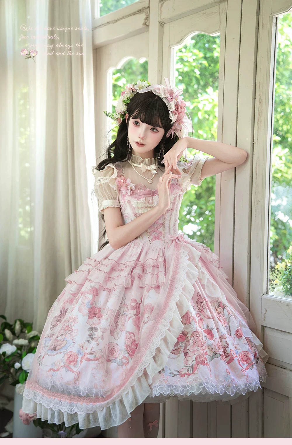 Deer Garden - Sweet Lolita Deer Printed JSK Dress with Tulle Overlay - Image 22