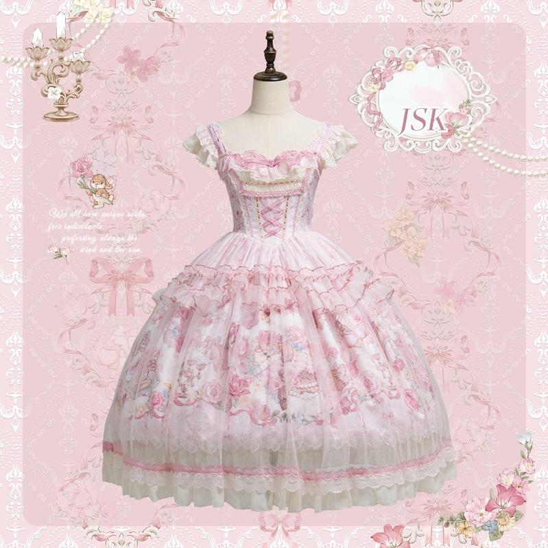 Deer Garden - Sweet Lolita Deer Printed JSK Dress with Tulle Overlay - Image 3