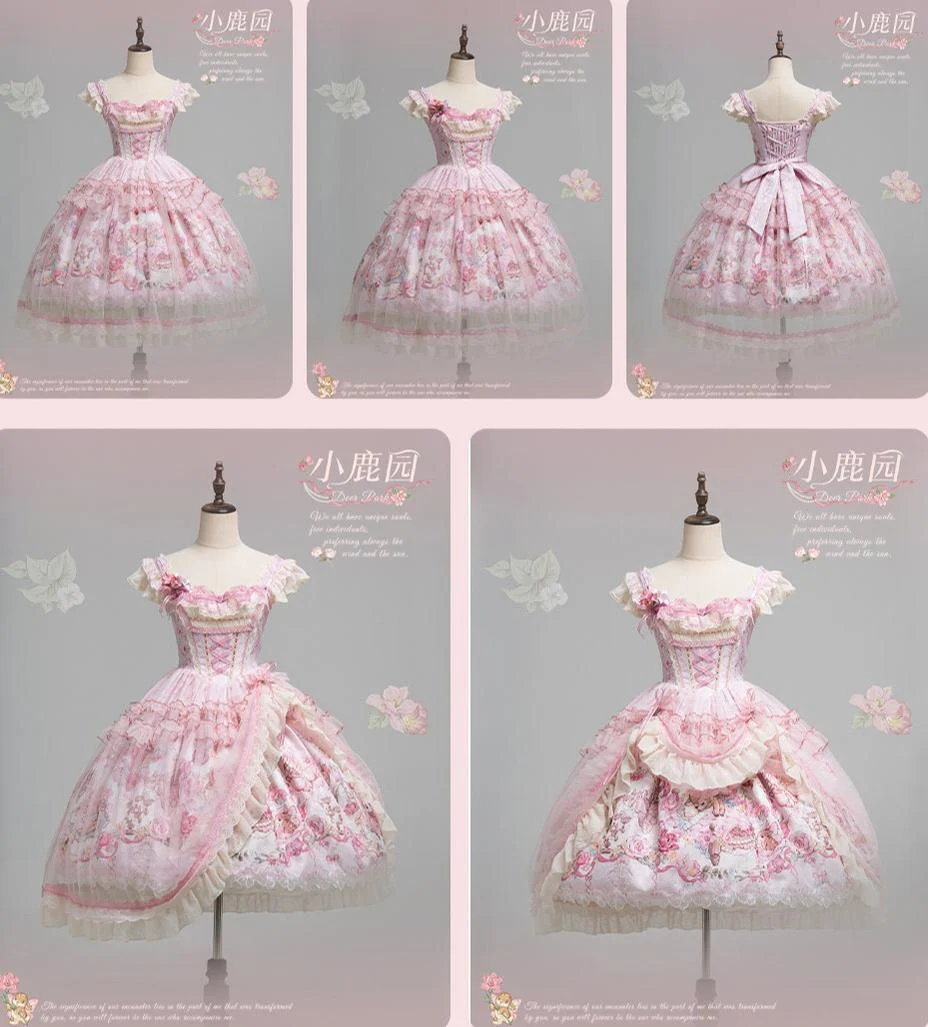 Deer Garden - Sweet Lolita Deer Printed JSK Dress with Tulle Overlay - Image 4