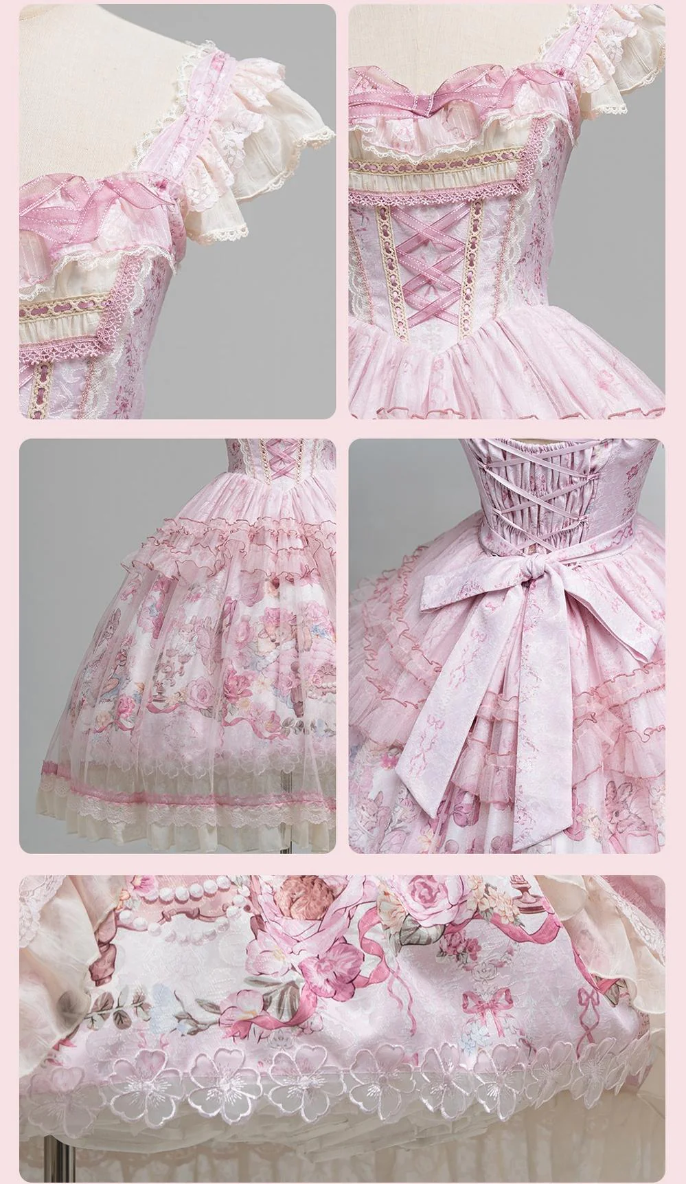Deer Garden - Sweet Lolita Deer Printed JSK Dress with Tulle Overlay - Image 5