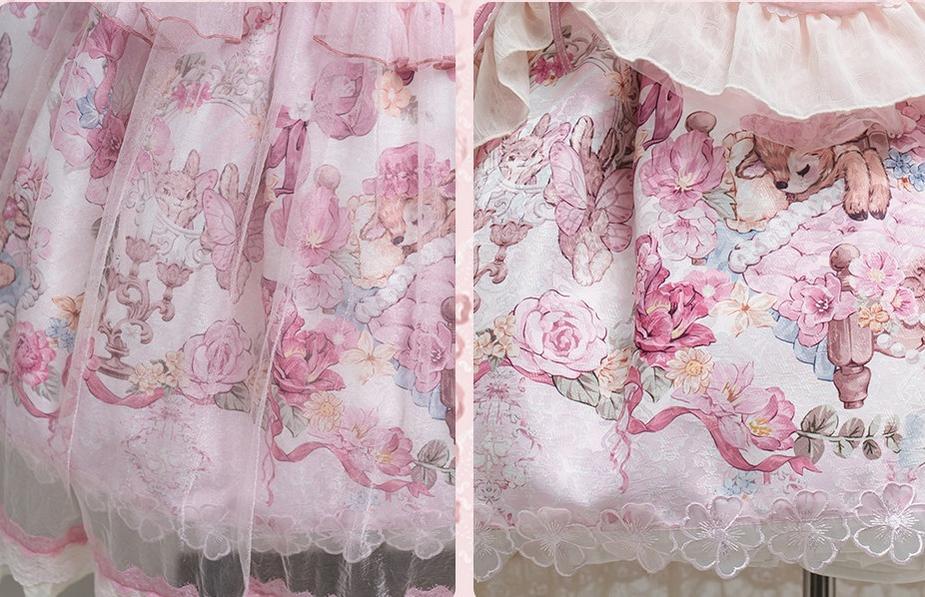 Deer Garden - Sweet Lolita Deer Printed JSK Dress with Tulle Overlay - Image 7