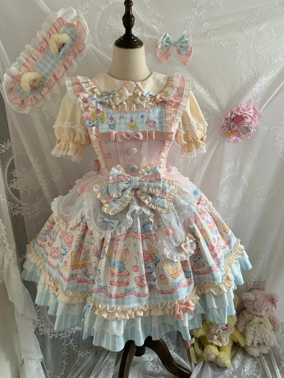 Sweet Cat Fruit Candy - Sweet Lolita Dessert Printed JSK Dress, Bows & Ruffles - Image 14