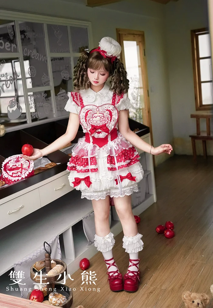 Shuang Sheng Xiao Xiong - Bite The Cake - Sweet Lolita Dress, Red & White Polka Dots - Image 42