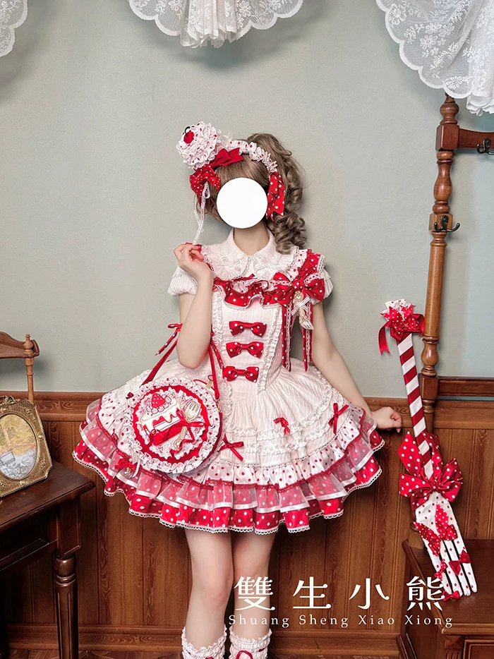 Shuang Sheng Xiao Xiong - Bite The Cake - Sweet Lolita Dress, Red & White Polka Dots - Image 69