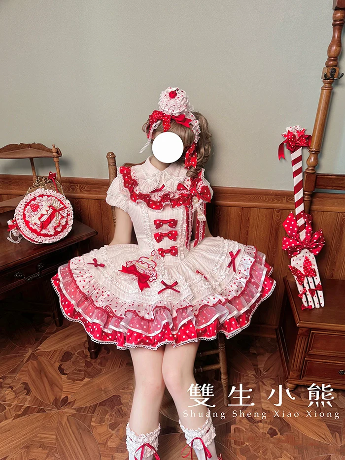 Shuang Sheng Xiao Xiong - Bite The Cake - Sweet Lolita Dress, Red & White Polka Dots - Image 72