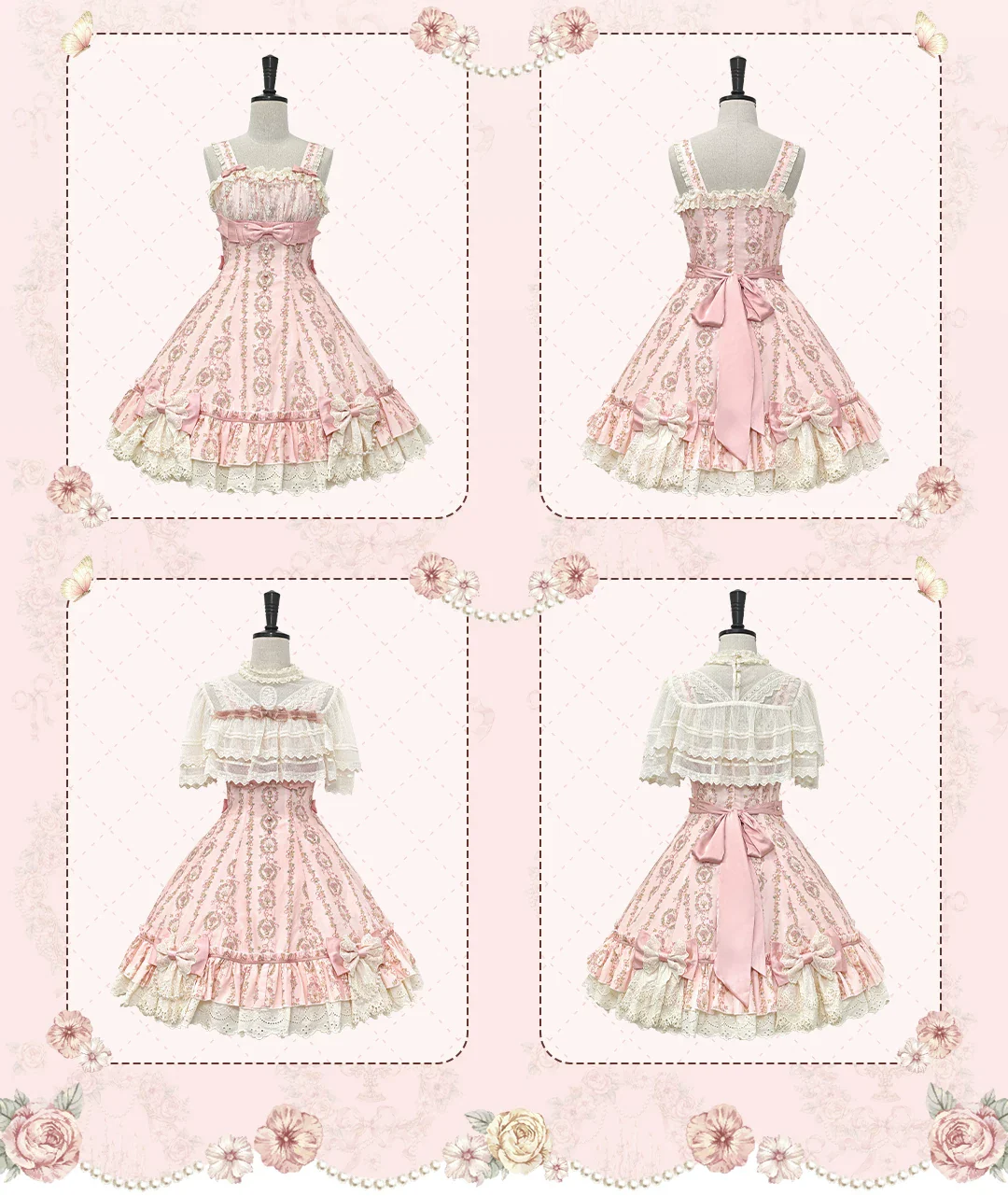Whispers of Blossoms & Candlelight - Sweet Lolita Floral Printed JSK Dress with Bows - Image 6