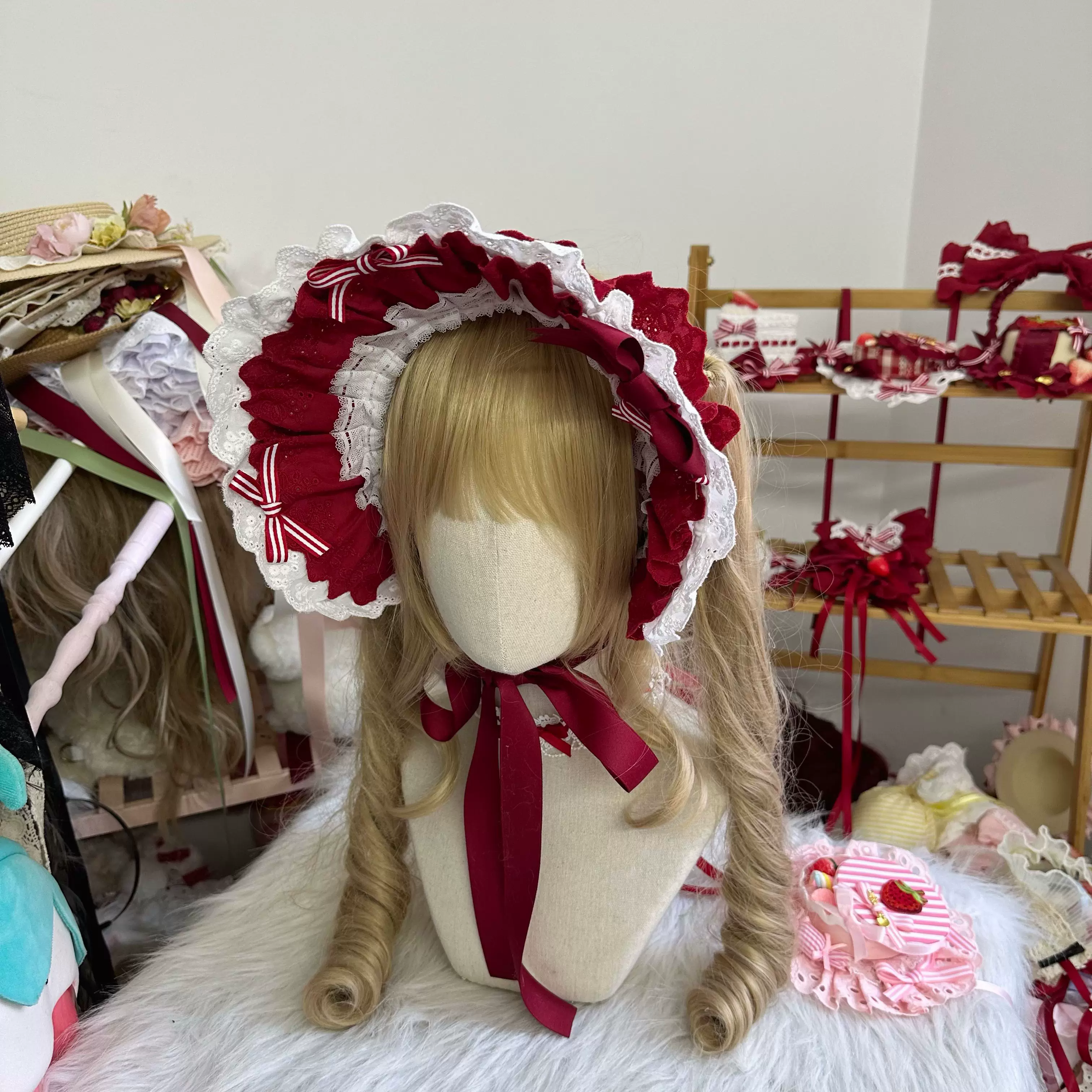 Sweet Lolita Headdresses, Strawberry, Ruffles & Bows - Image 6