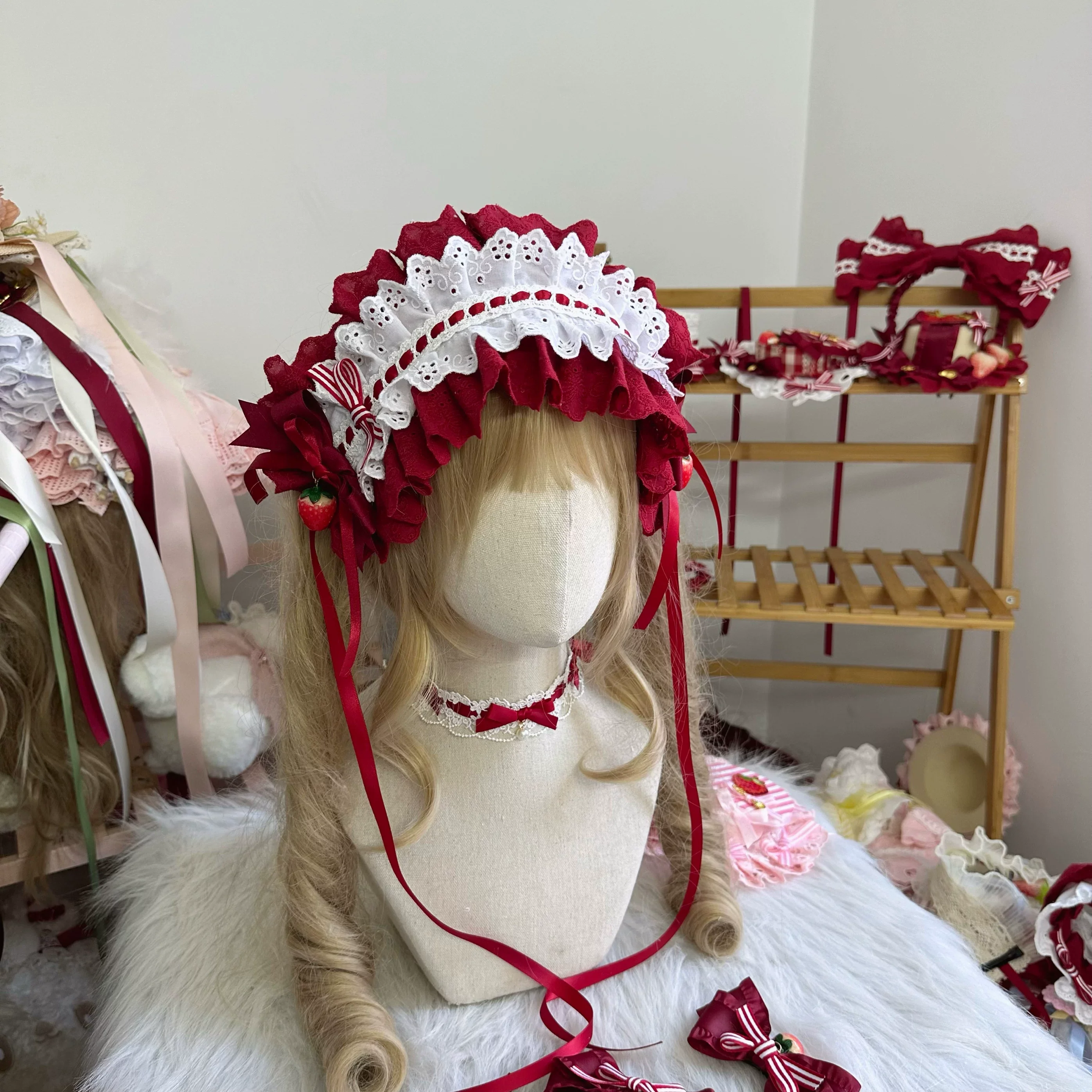 Sweet Lolita Headdresses, Strawberry, Ruffles & Bows - Image 9
