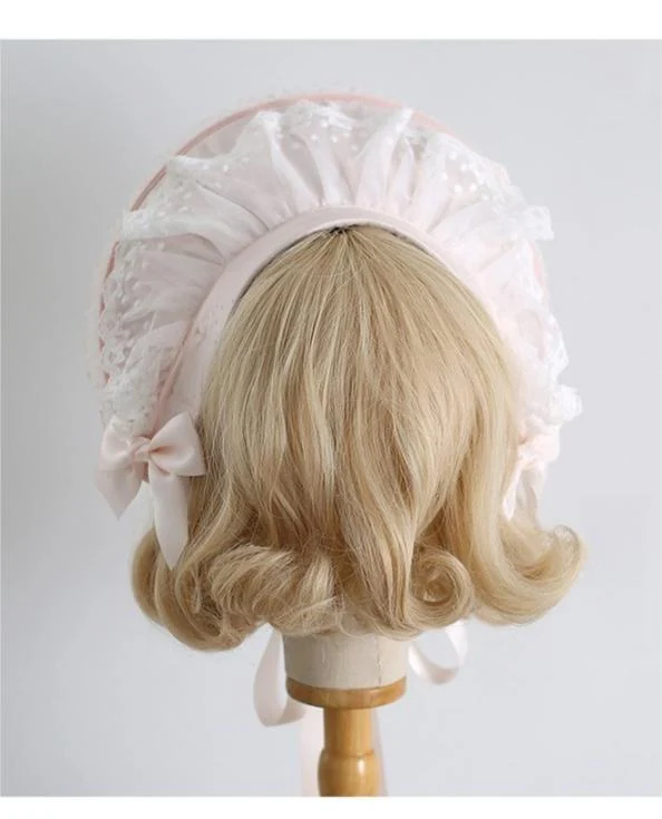 Xiaogui - Sweet Lolita Headwear Set BNT/Hat/Headband/Cuffs With Lace - Image 4