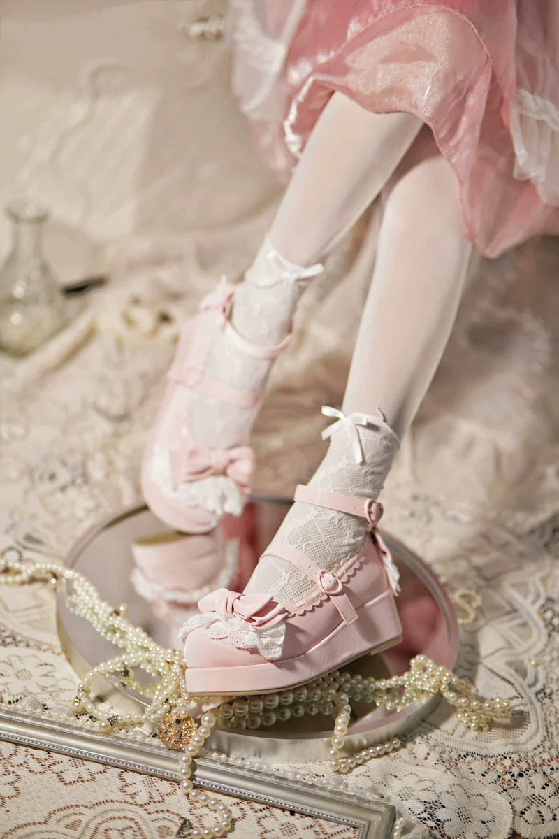 Jiujiu Lolita - Milky Puff - Sweet Lolita Heels Shoes, Round Toe With Petite Wedge - Image 9