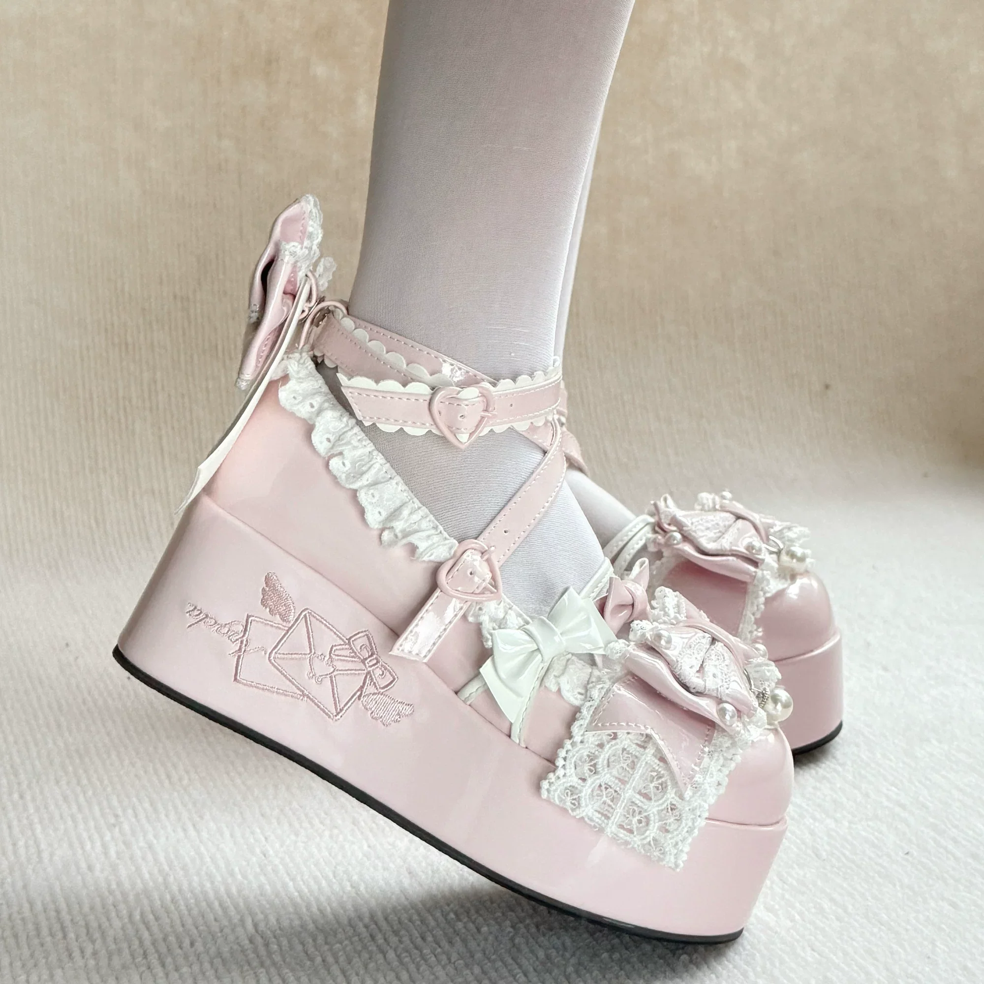 Sweet Dream Letter - Sweet Lolita High Platform Shoes, Embroidery & Bows - Image 8