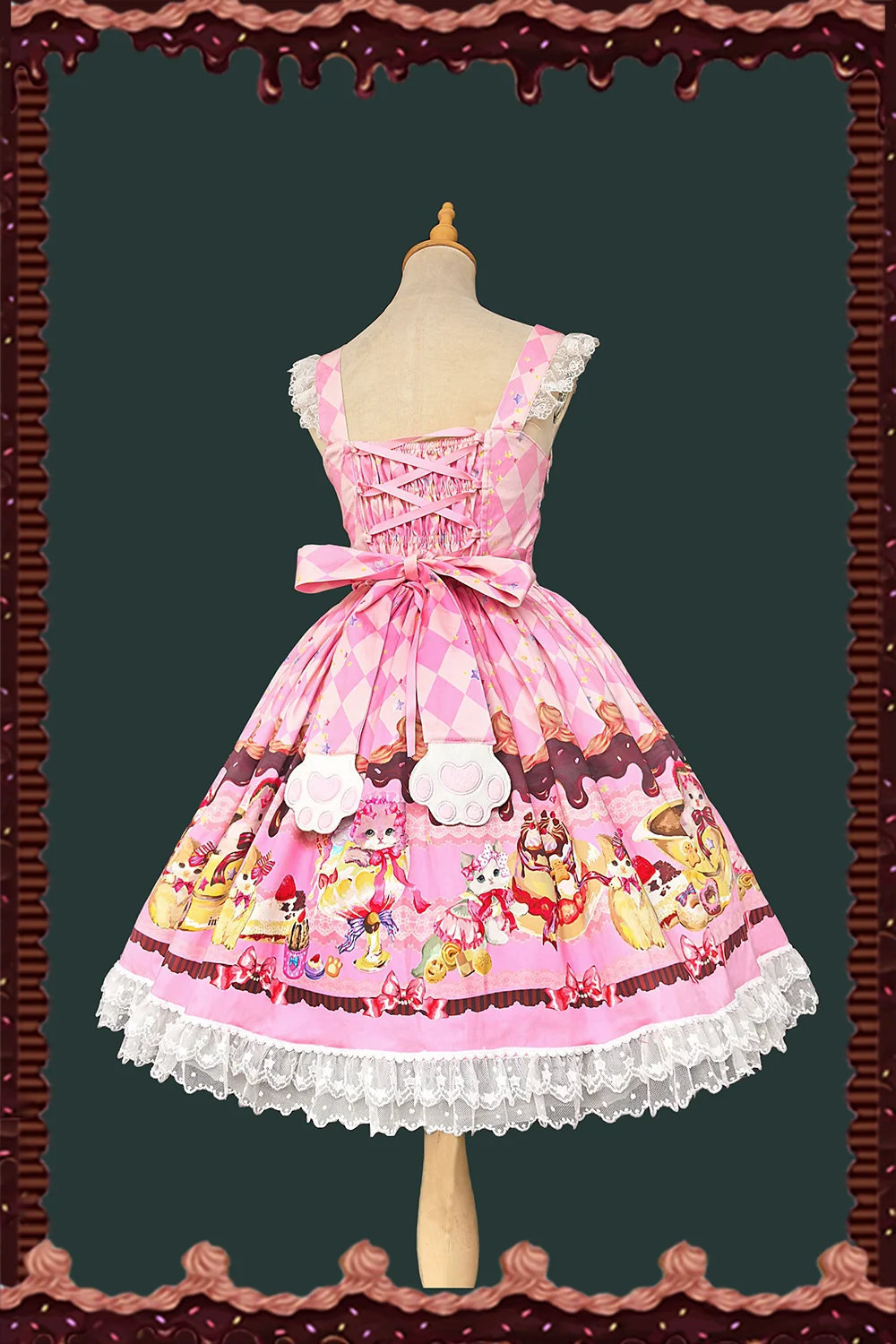 Cream Meow - Sweet Lolita JSK, Cat Print - Image 2