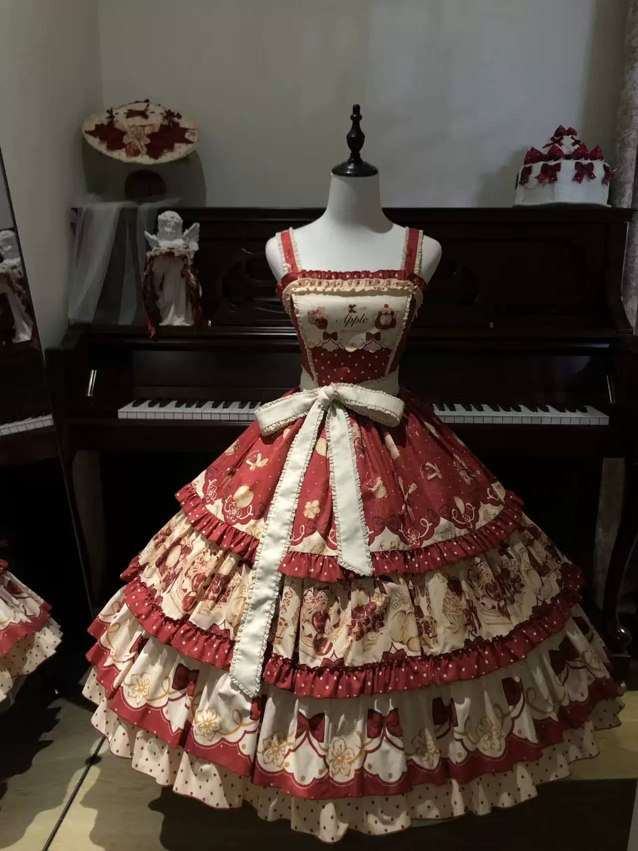 A Red Apple - Sweet Lolita JSK Dress, Tiered Hem Apron - Image 10