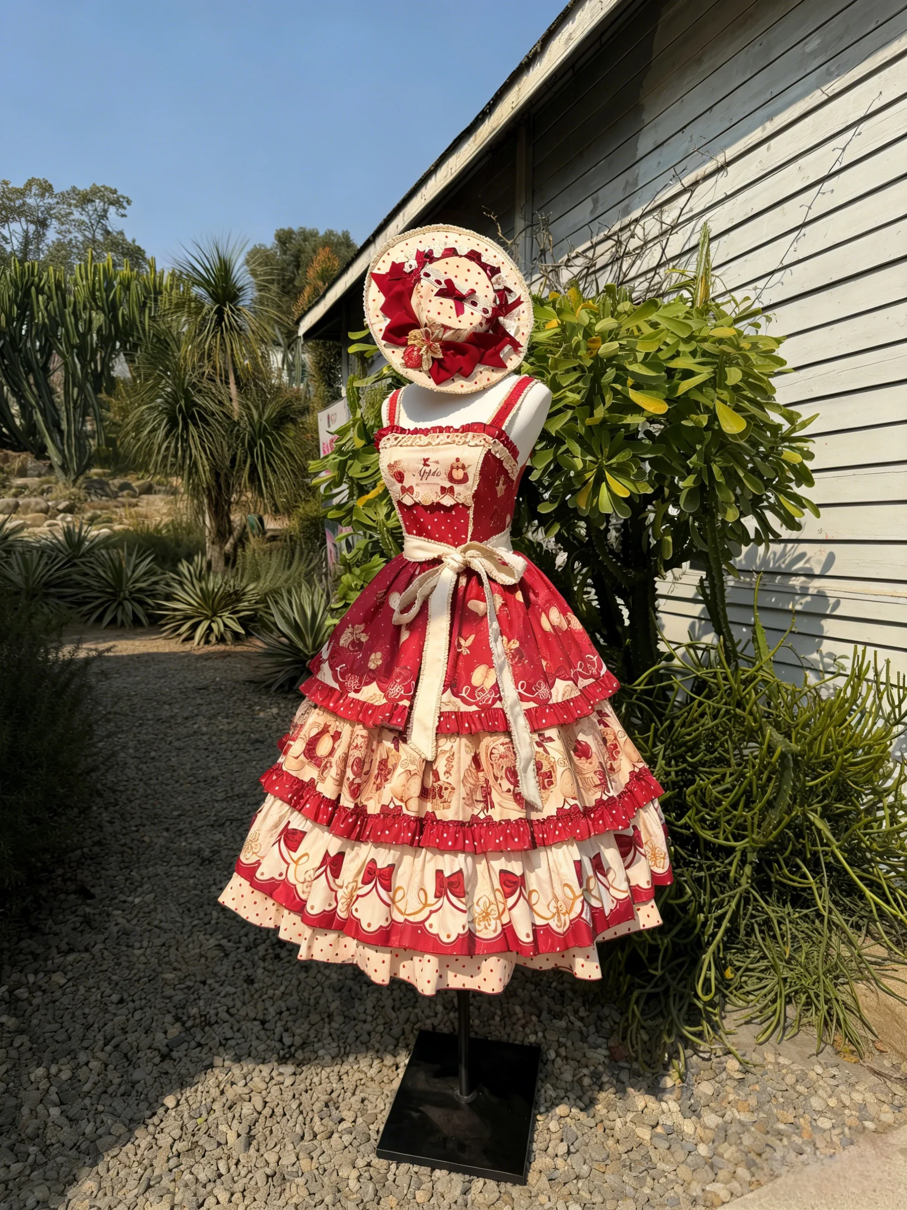 A Red Apple - Sweet Lolita JSK Dress, Tiered Hem Apron - Image 2