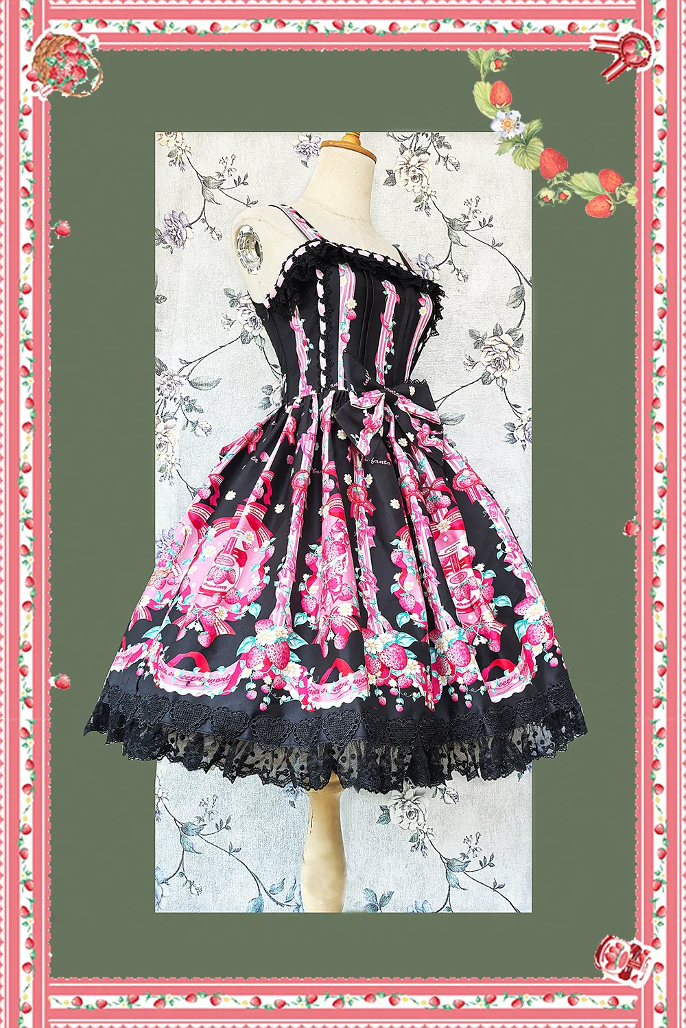 Strawberry Culinary Maiden - Sweet Lolita JSK Dress With Strawberry Floral Print - Image 8