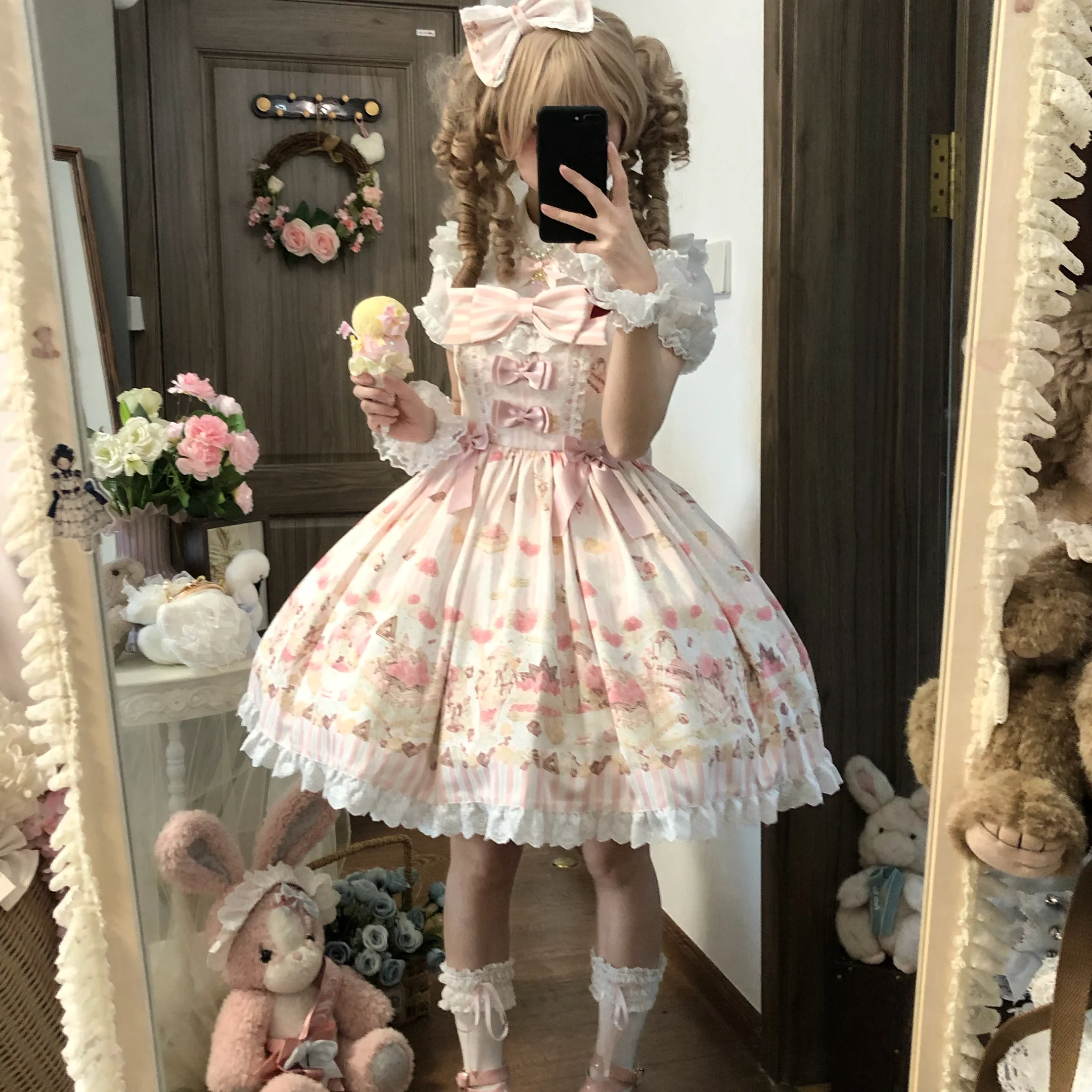 Iced Strawberry Cheese - Sweet Lolita JSK, Strawberry Dessert Print - Image 4