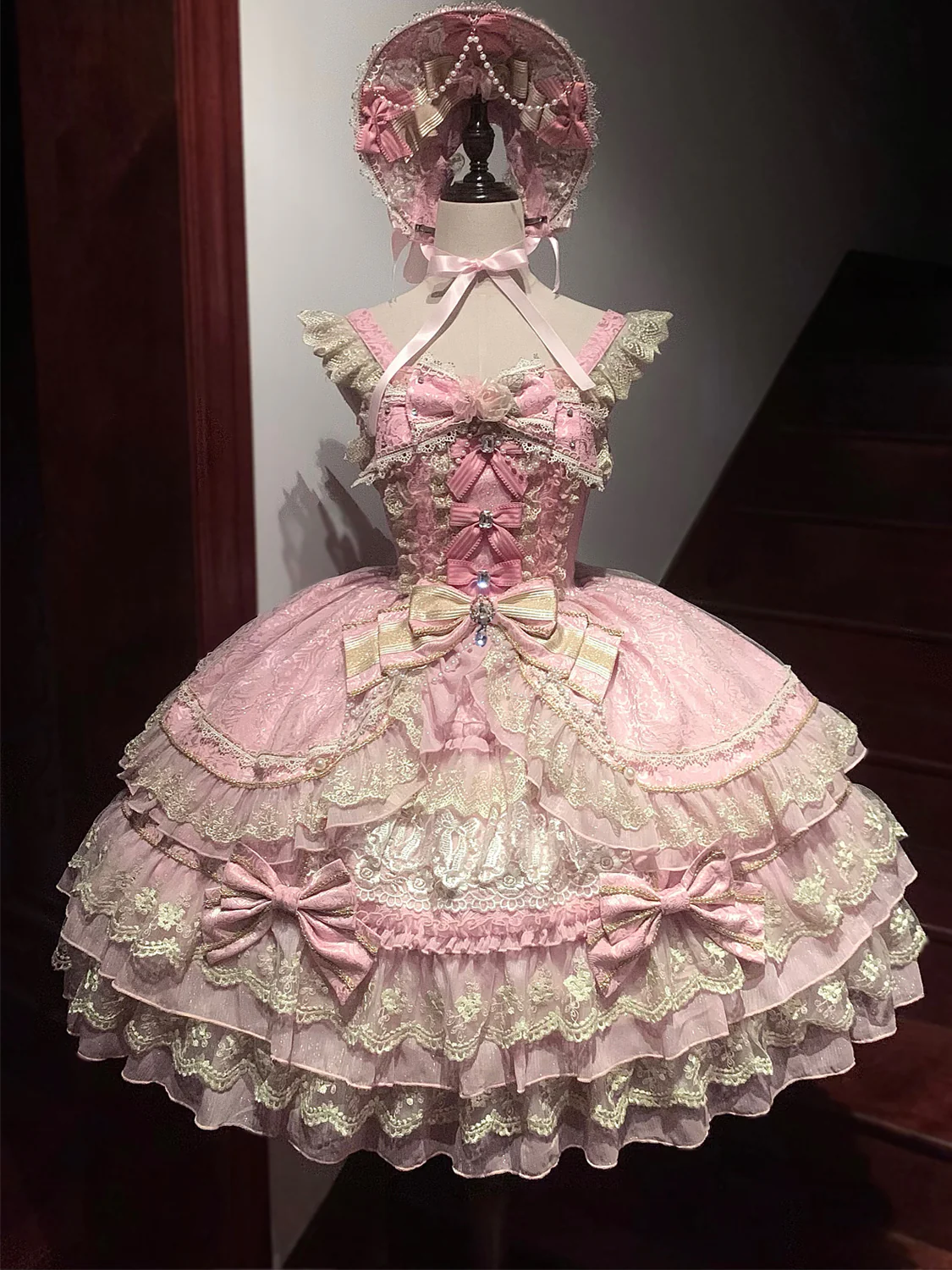 Hanguliang - Gem Crown - Sweet Lolita JSK Suit Tiered Ruffles Doll-Like Dress and BNT - Image 15