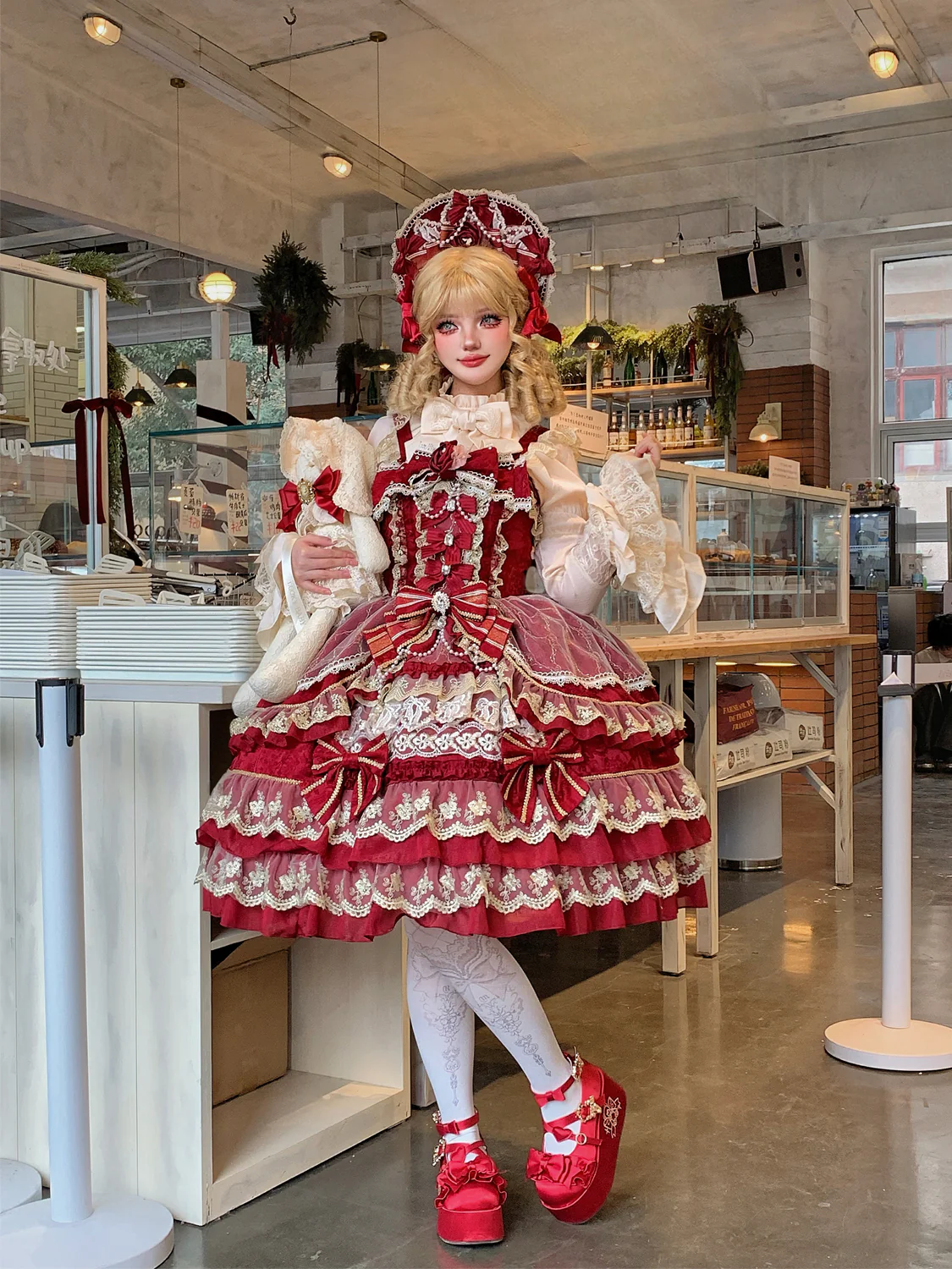 Hanguliang - Gem Crown - Sweet Lolita JSK Suit Tiered Ruffles Doll-Like Dress and BNT - Image 7