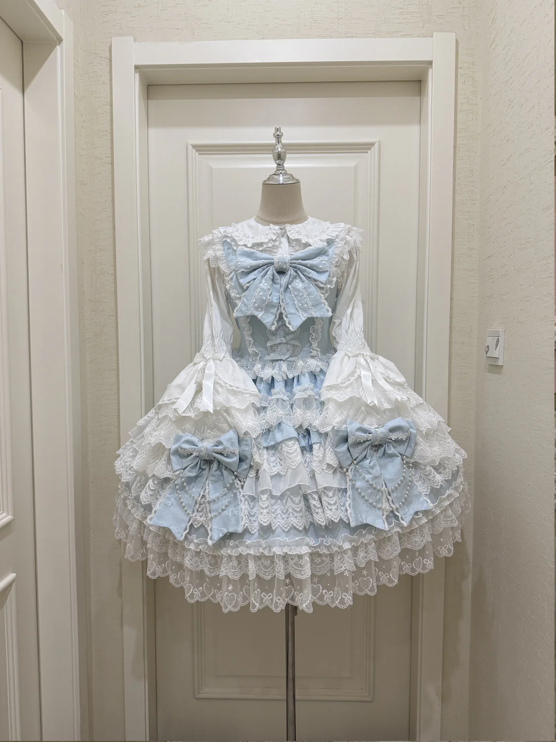 Cross Heart Knot - Sweet Lolita JSK Suit Tiered Ruffles Dress with Lace Blouse - Image 20