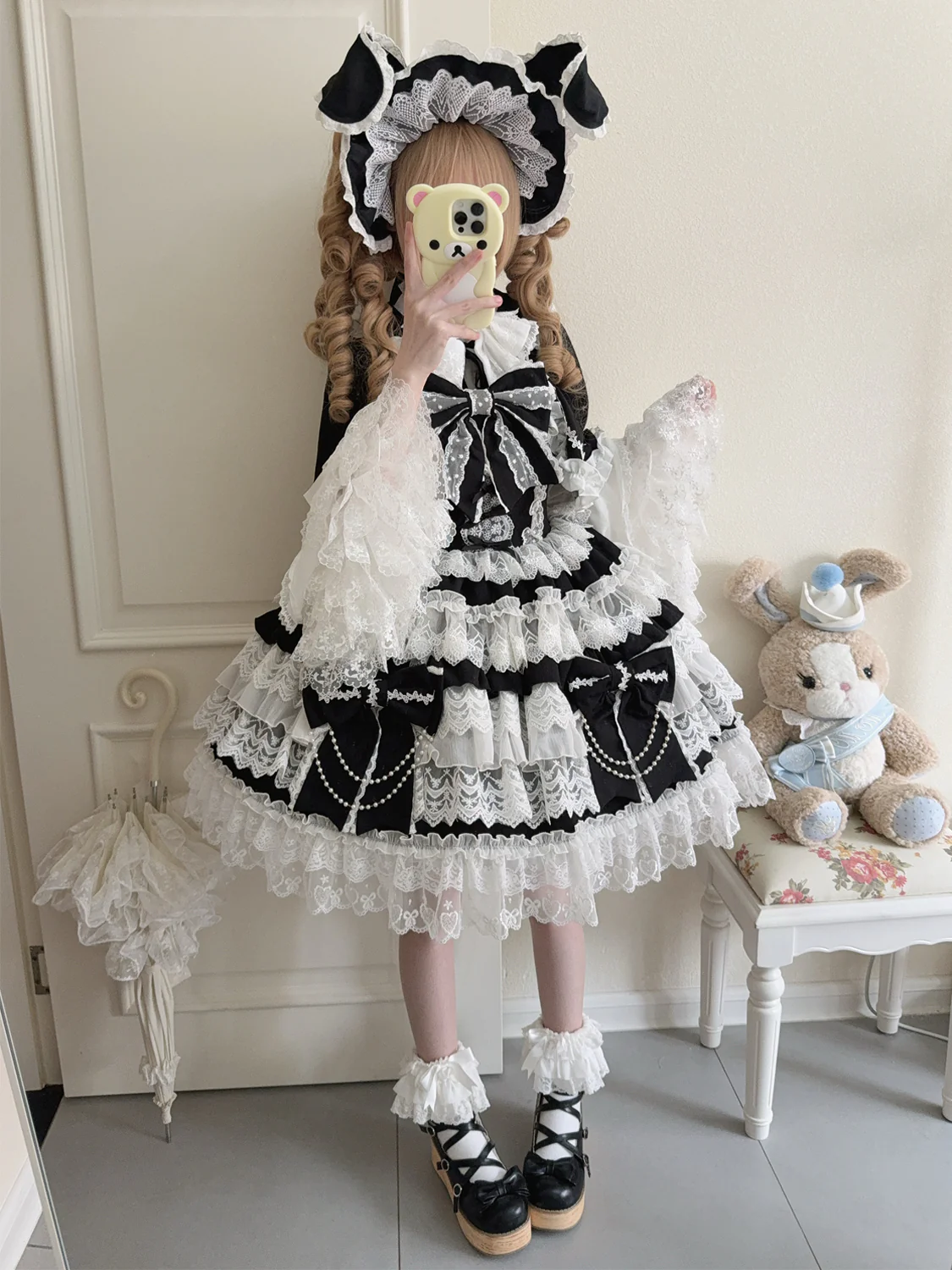 Cross Heart Knot - Sweet Lolita JSK Suit Tiered Ruffles Dress with Lace Blouse - Image 3