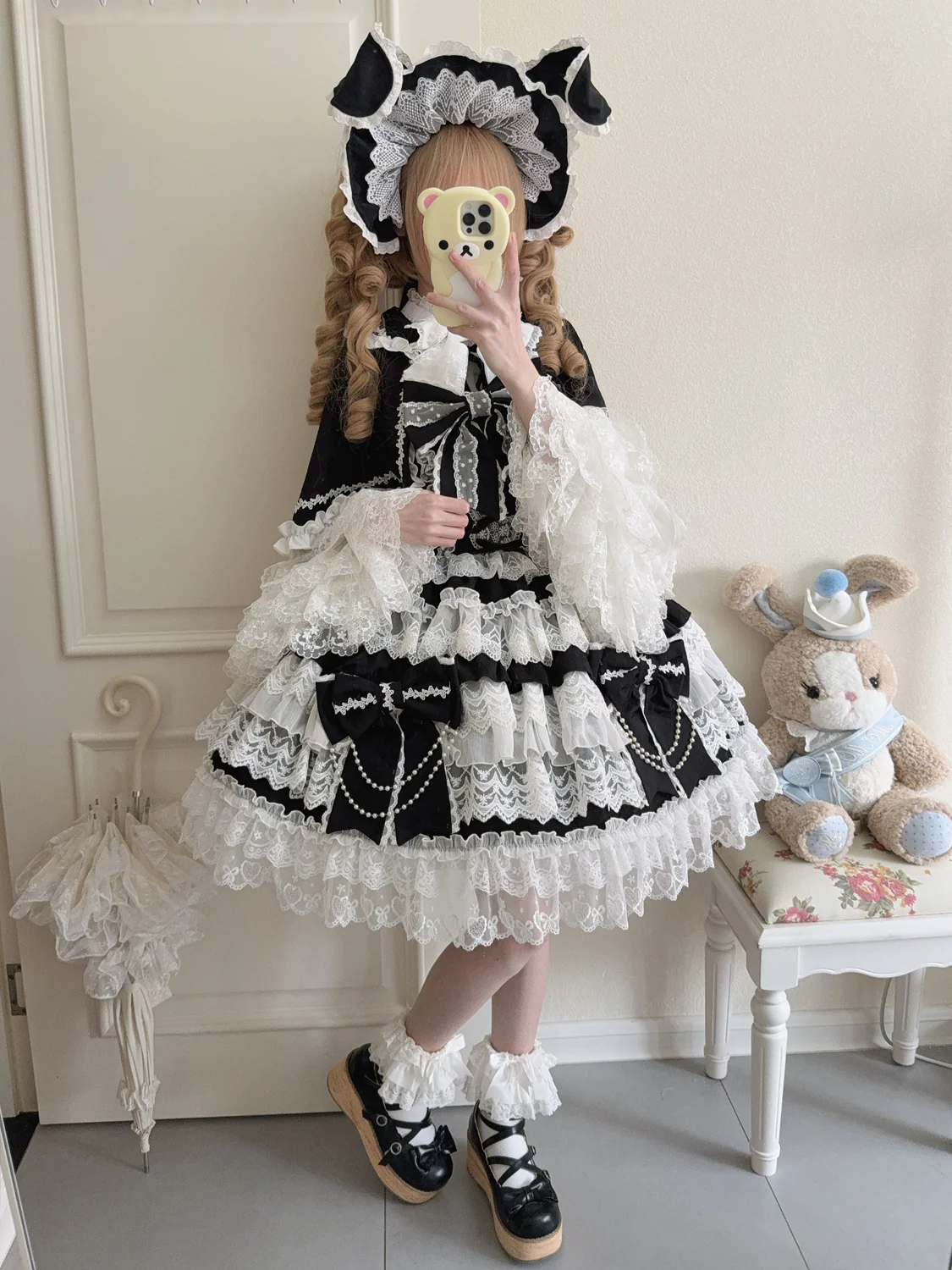 Cross Heart Knot - Sweet Lolita JSK Suit Tiered Ruffles Dress with Lace Blouse - Image 6