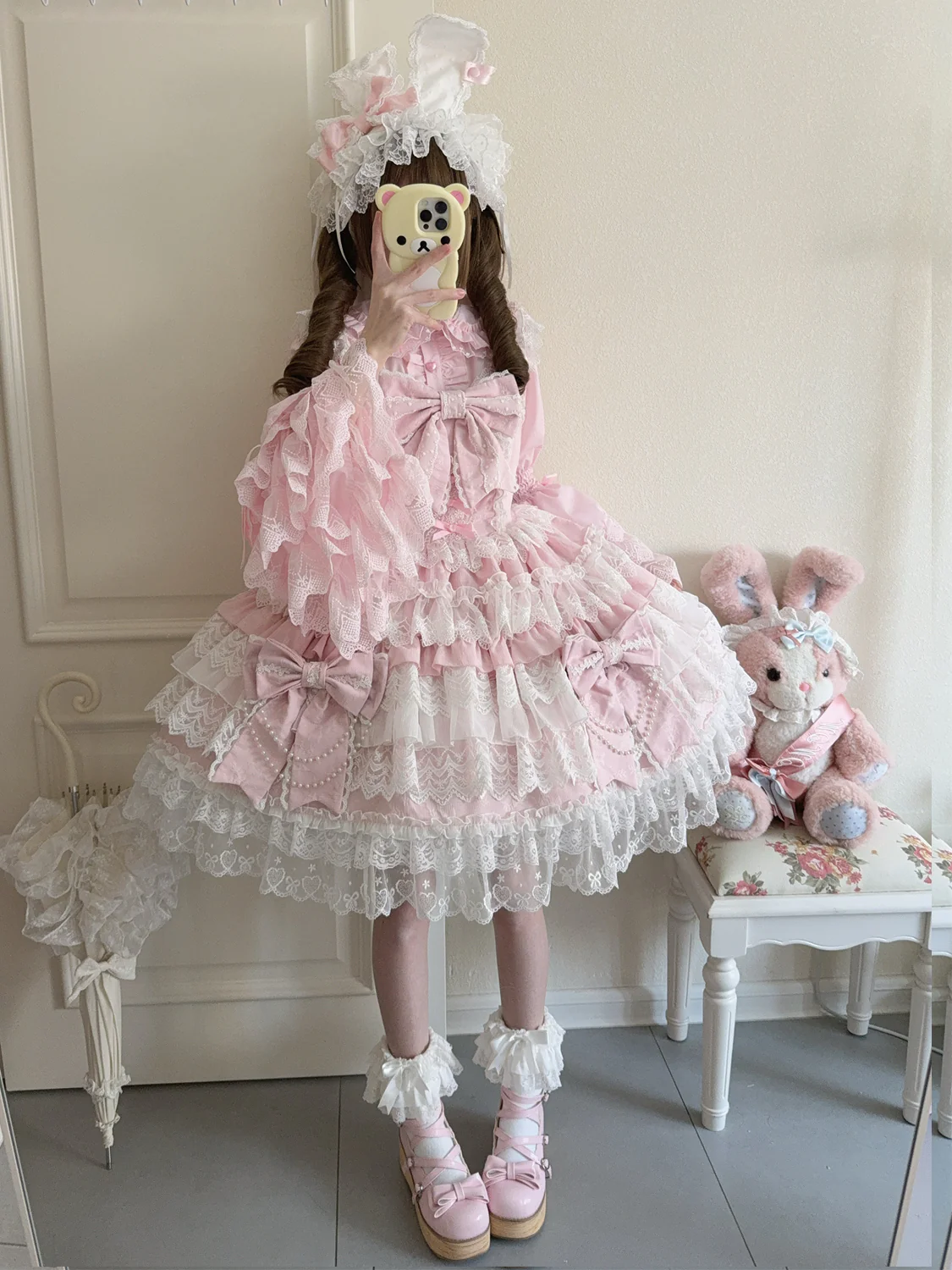 Cross Heart Knot - Sweet Lolita JSK Suit Tiered Ruffles Dress with Lace Blouse - Image 8