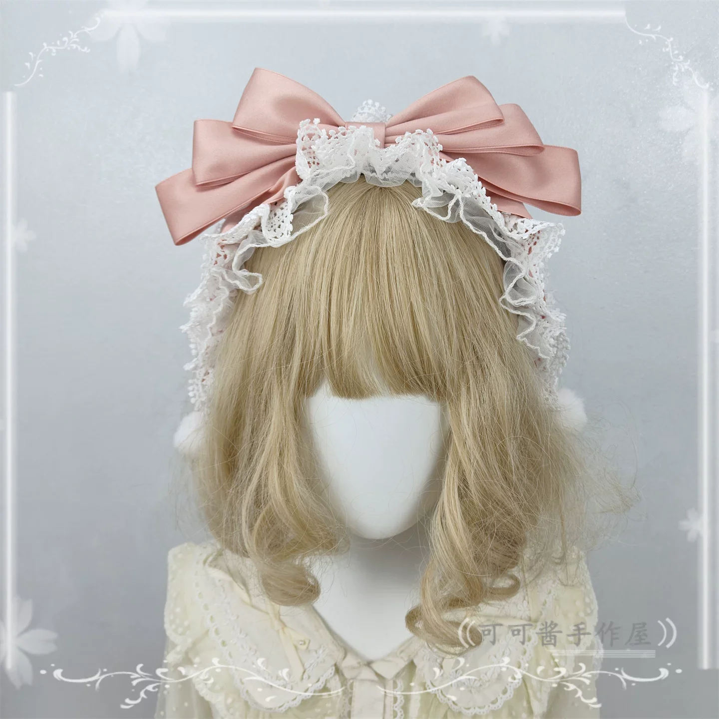 Sweet Lolita Lace Bowknot KC, Pom-pom Accent - Image 5