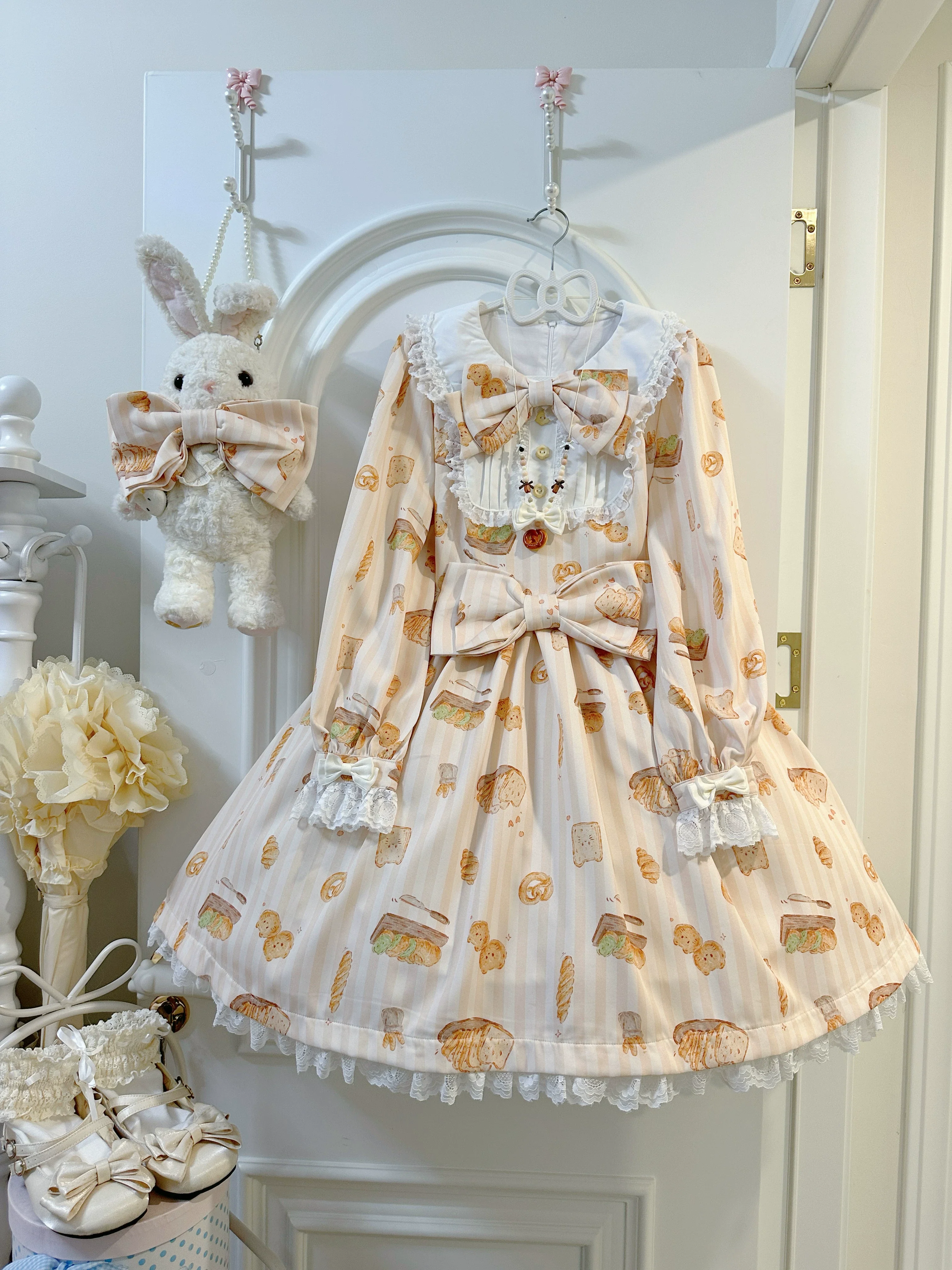 Kitten Bread - Sweet Lolita OP Dress, Cat & Bread Print - Image 11