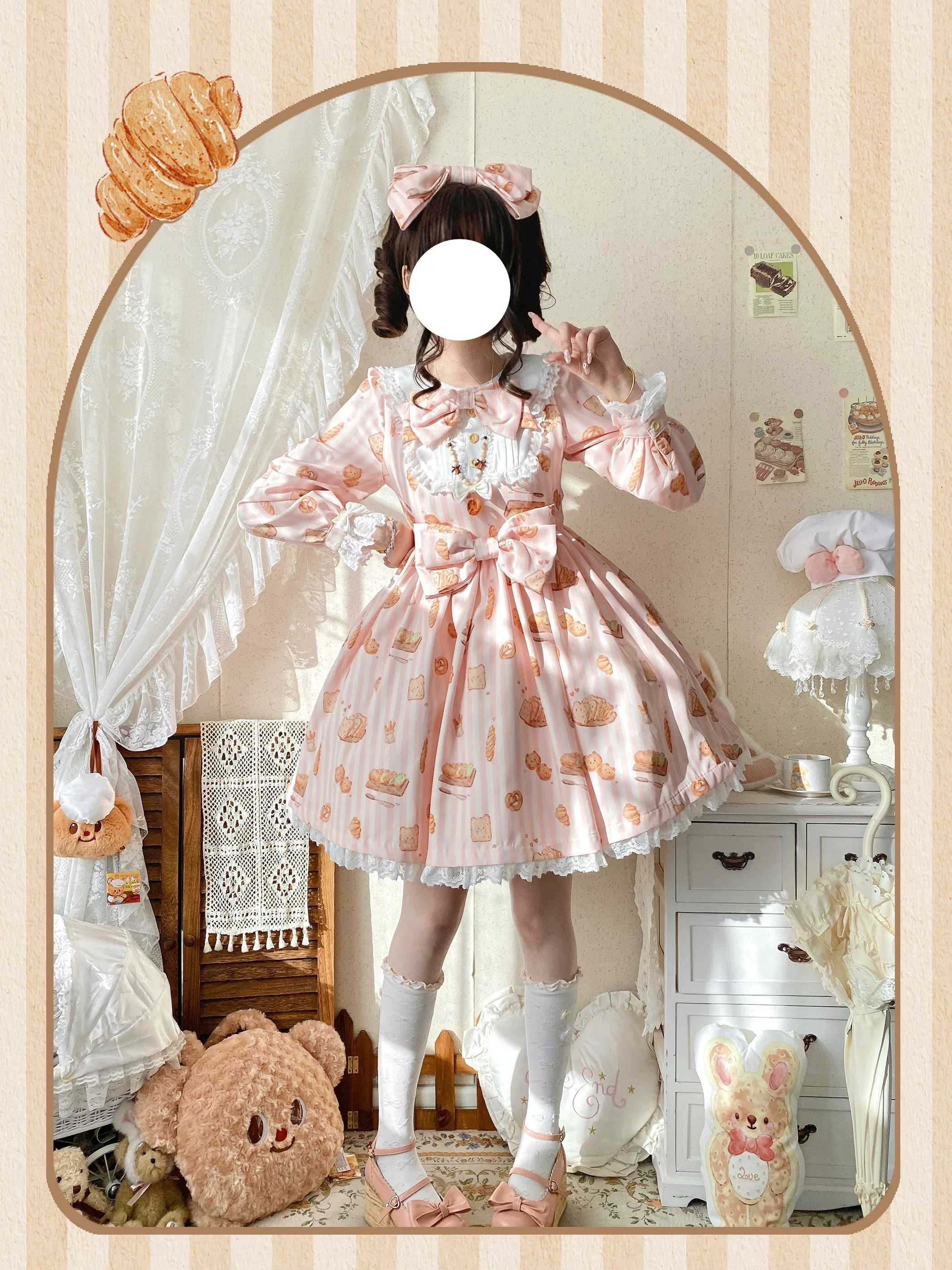 Kitten Bread - Sweet Lolita OP Dress, Cat & Bread Print - Image 17