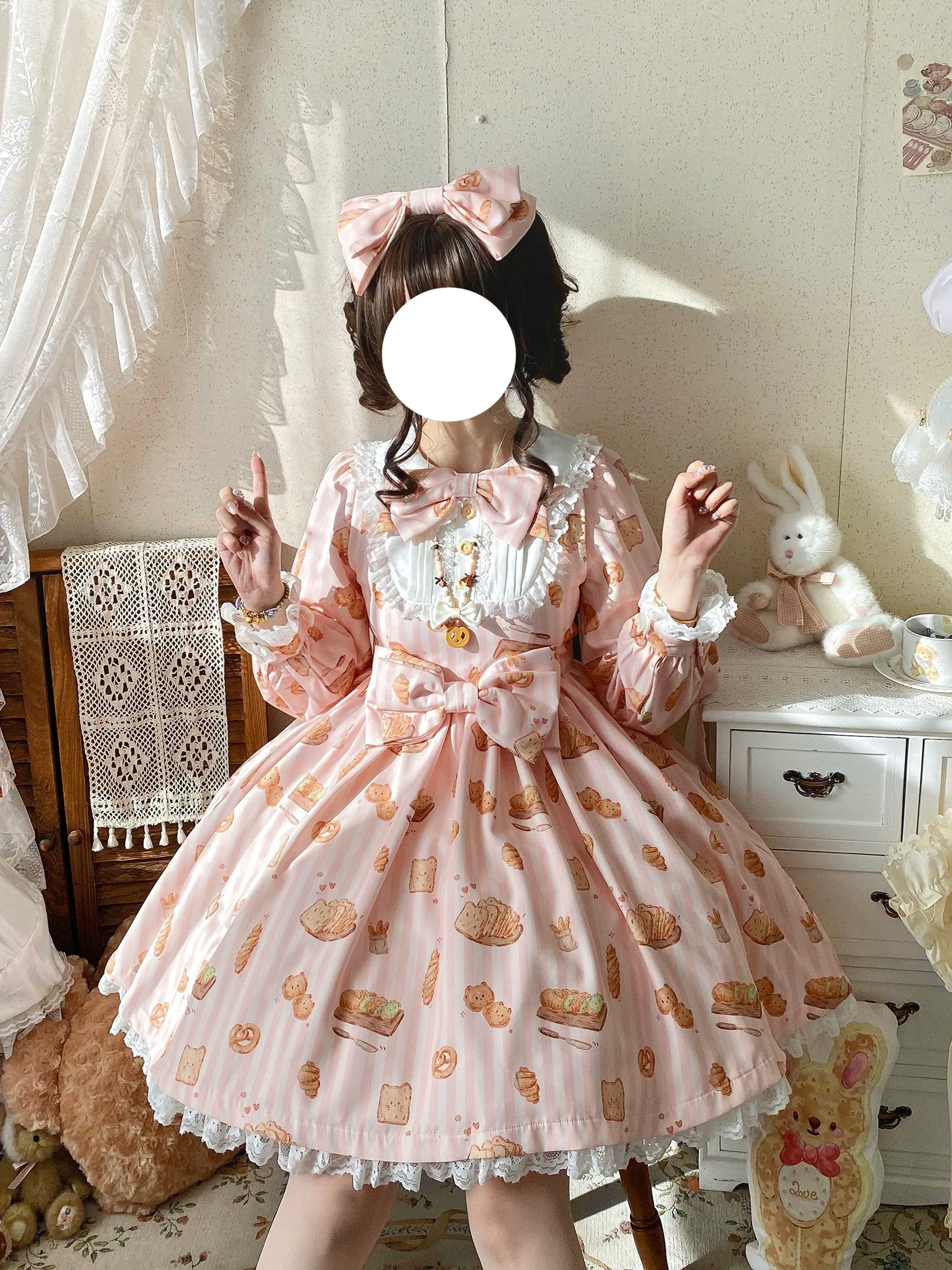 Kitten Bread - Sweet Lolita OP Dress, Cat & Bread Print - Image 3