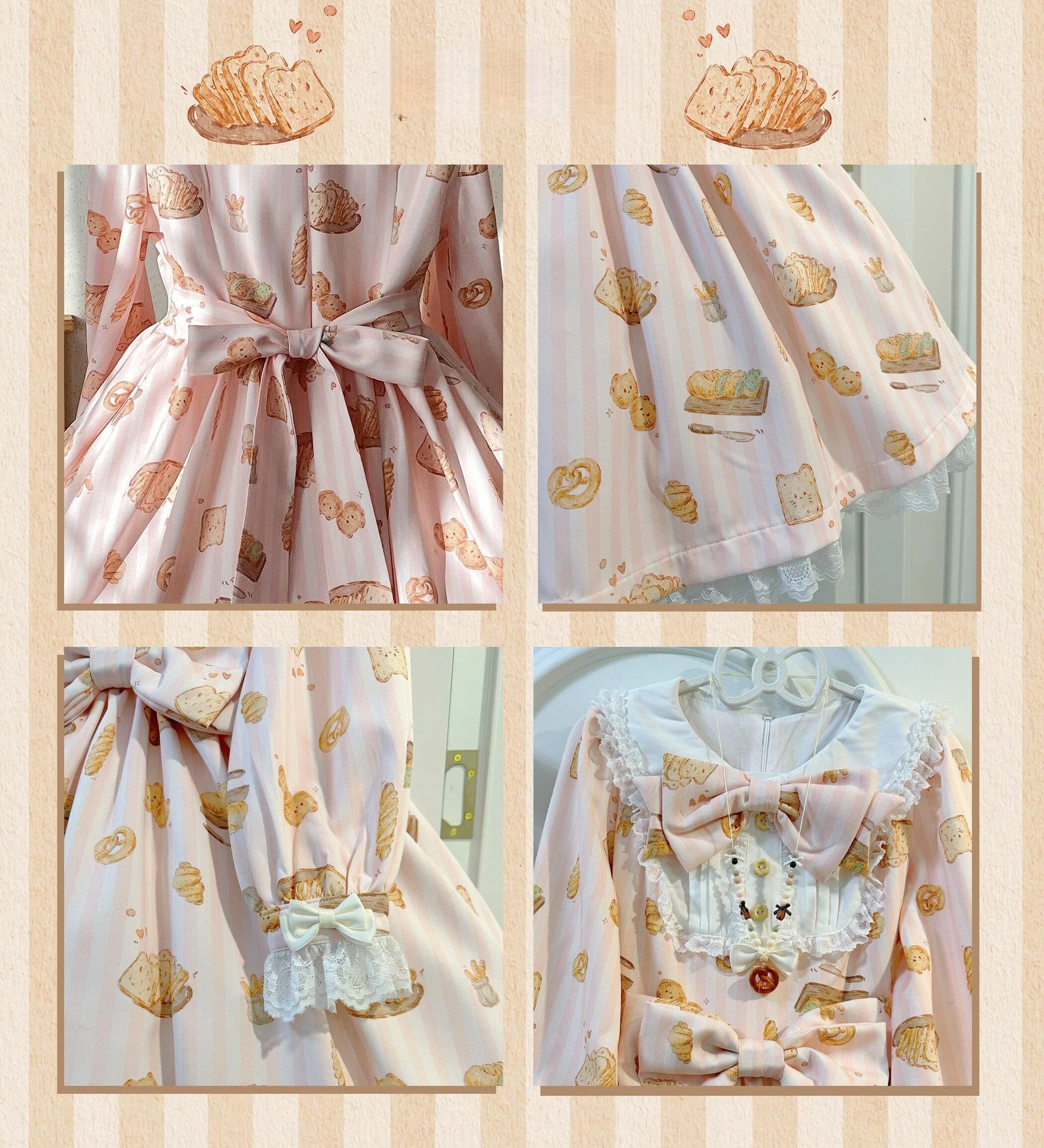 Kitten Bread - Sweet Lolita OP Dress, Cat & Bread Print - Image 4