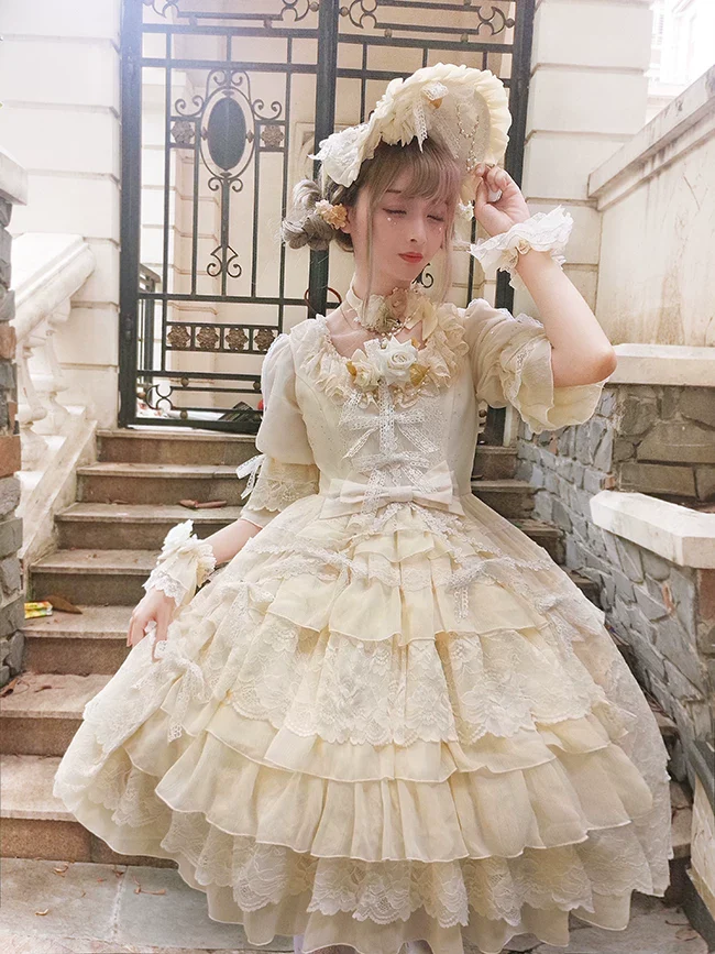 Dawn Wedding - Sweet Lolita OP Dress, Layered Hem - Image 3