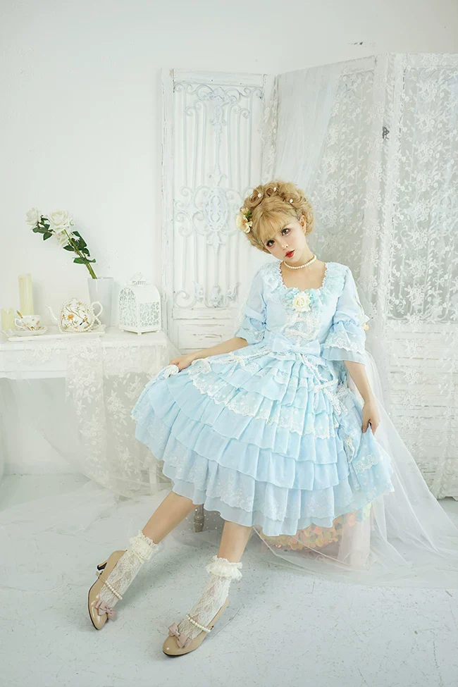 Dawn Wedding - Sweet Lolita OP Dress, Layered Hem - Image 8