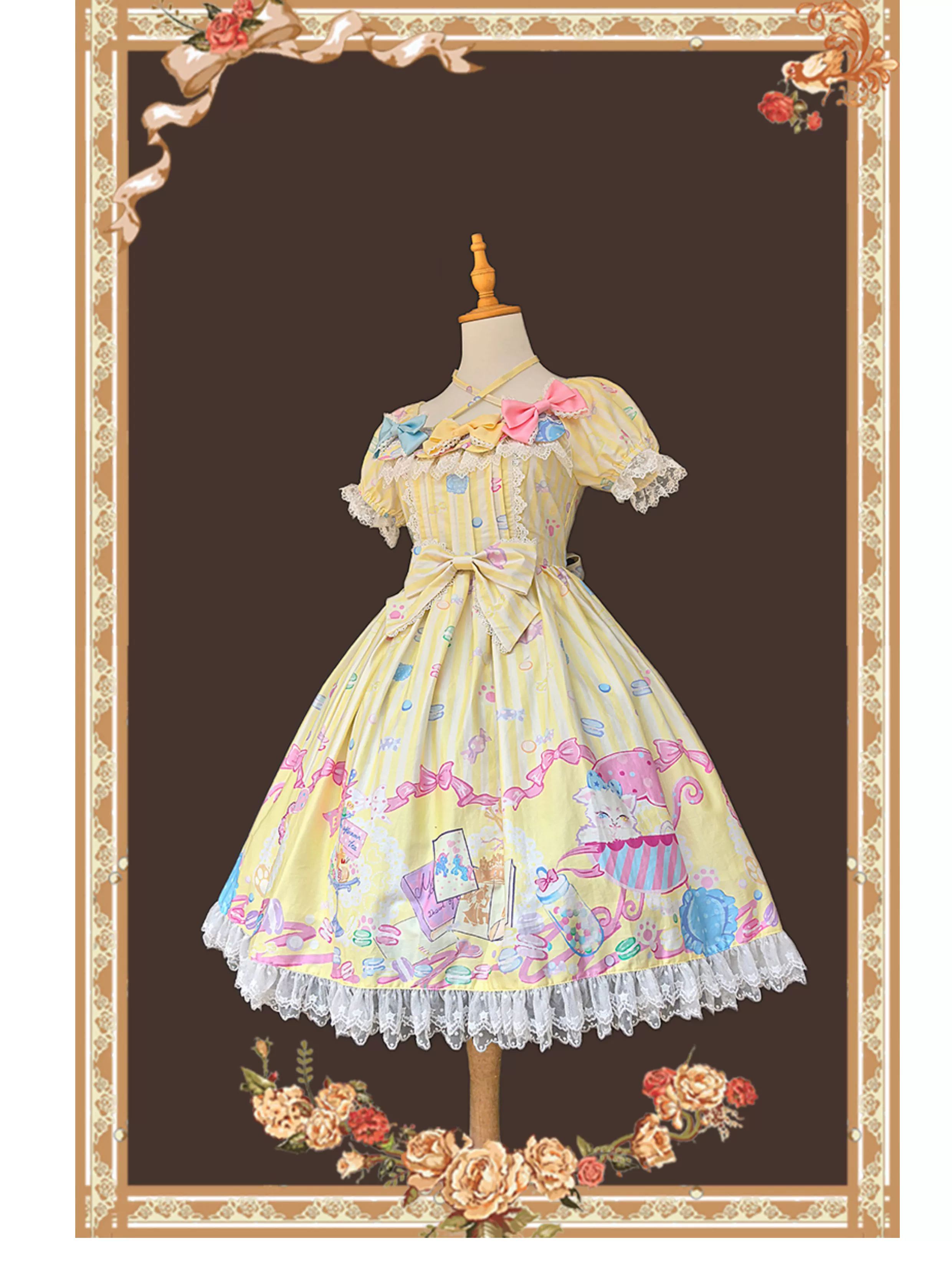Macaron Dolly House - Sweet Lolita OP Printed Dress, Side Zipper - Image 5