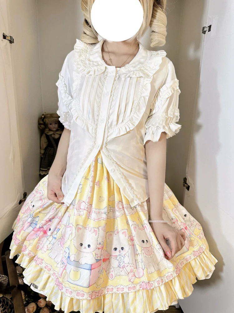 Suiyi - Meow Pompom - Sweet Lolita Salopette Dress Suit, Cat Print - Image 16