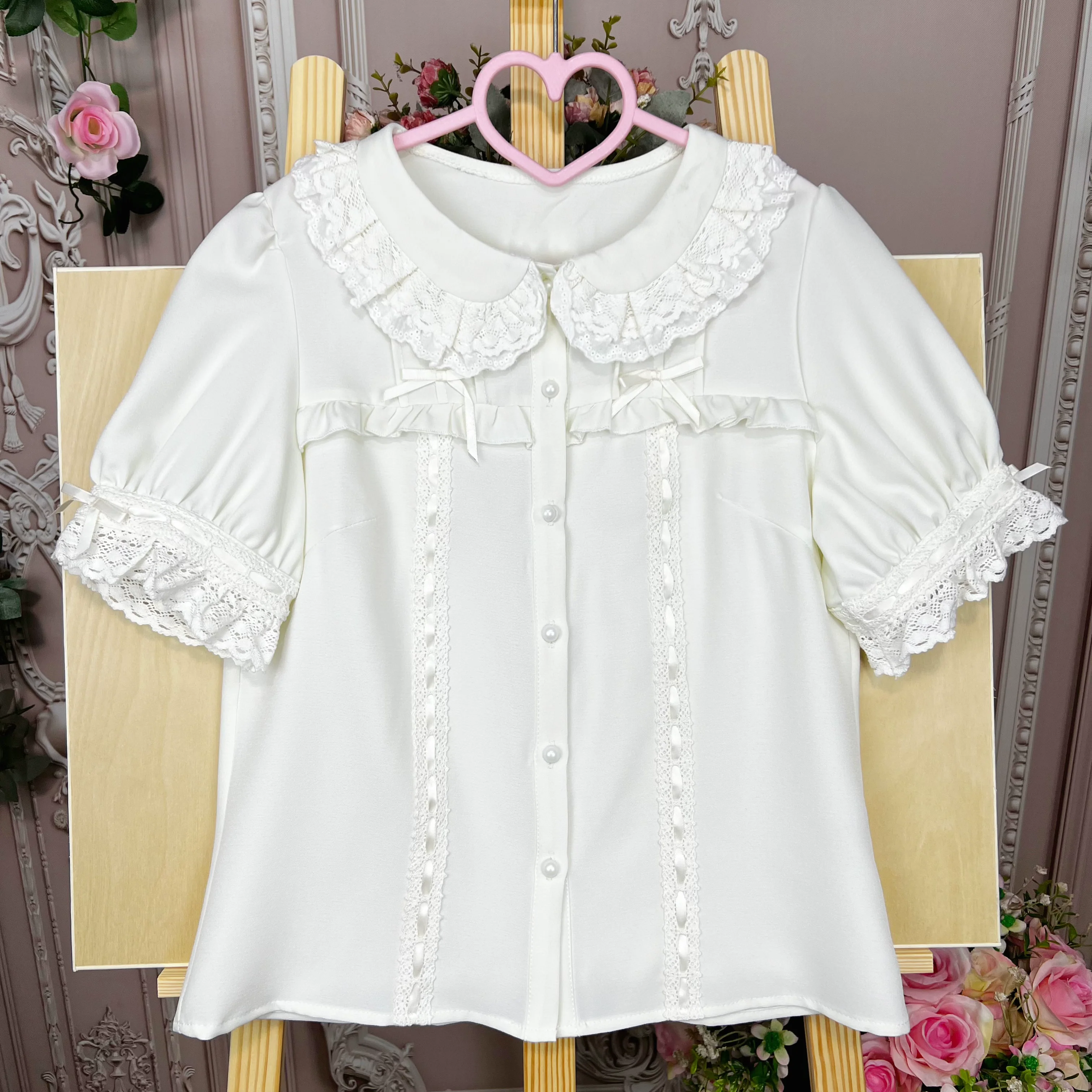 DMFS - Sweet Lolita Shirt Vintage Doll Collar Summer Top - Image 3
