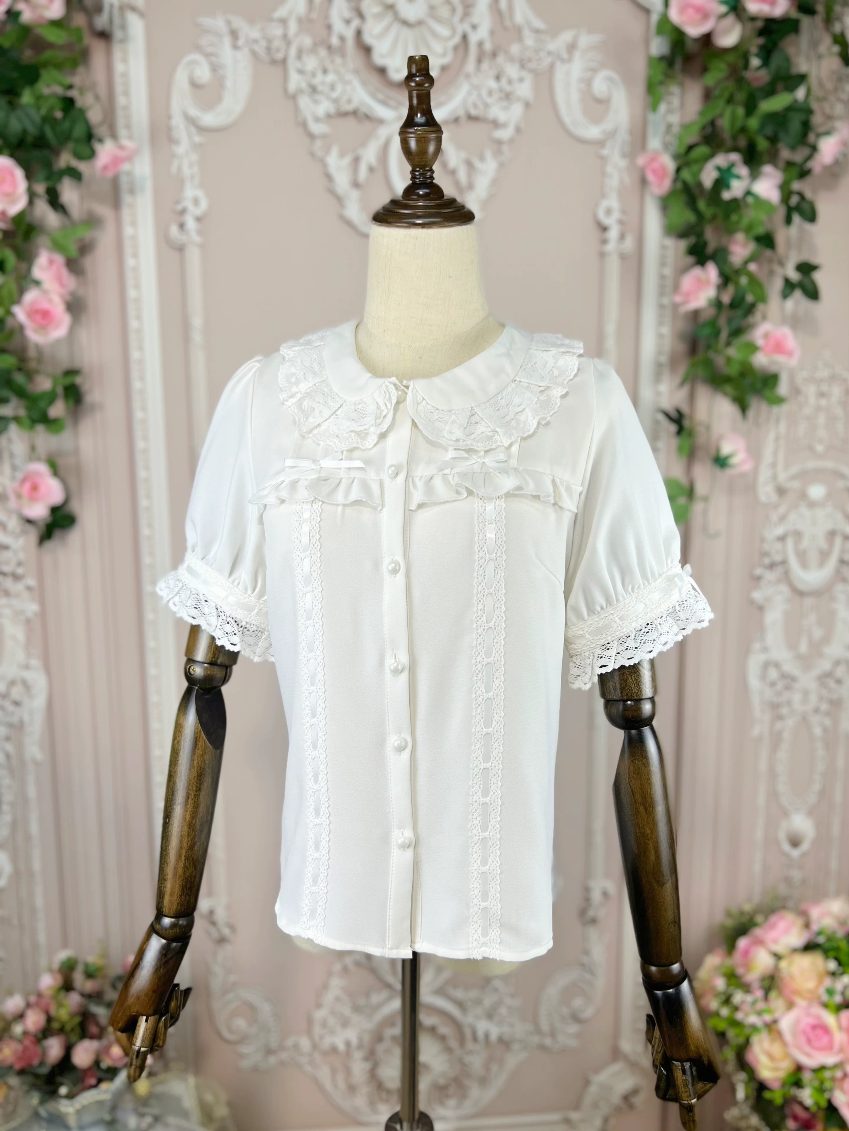 DMFS - Sweet Lolita Shirt Vintage Doll Collar Summer Top - Image 4