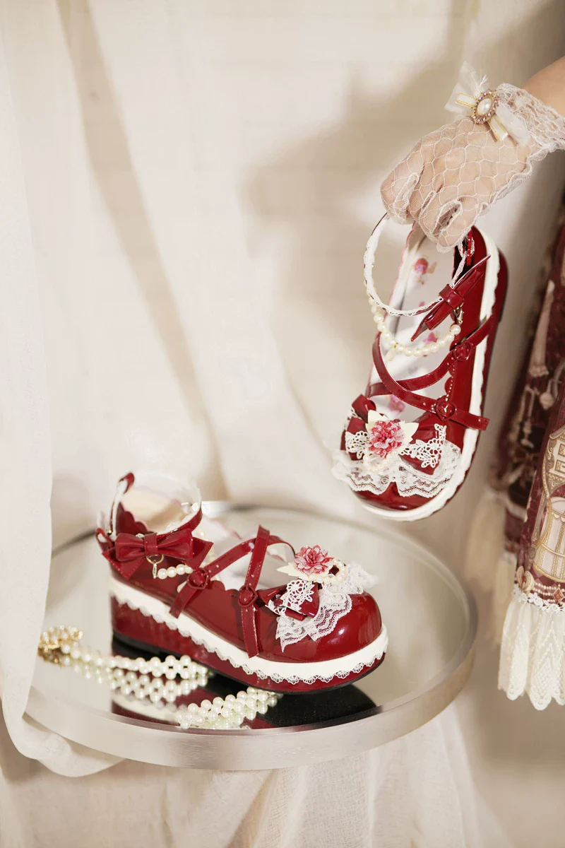 Pearl Floral Reverie - Sweet Lolita Shoes, Detachable Pearl Chain and Floral Accent - Image 15