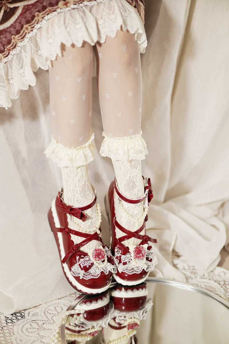 Pearl Floral Reverie - Sweet Lolita Shoes, Detachable Pearl Chain and Floral Accent - Image 16