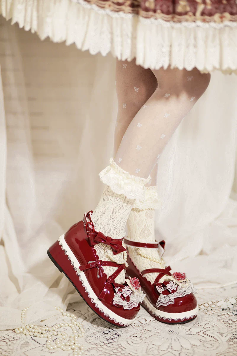 Pearl Floral Reverie - Sweet Lolita Shoes, Detachable Pearl Chain and Floral Accent - Image 17