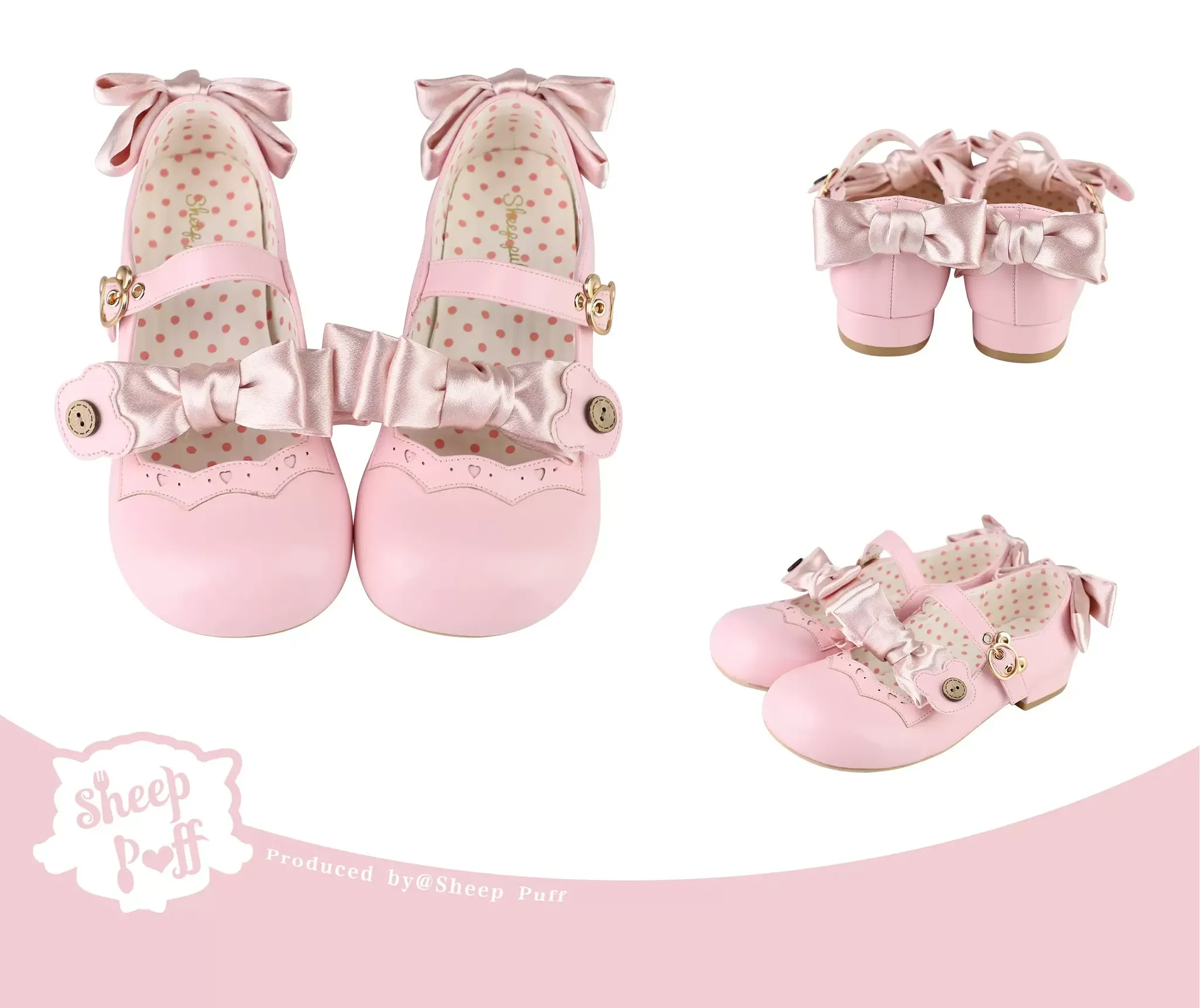 Bear Room - Sweet Lolita Shoes Double Bow Round Toe Flat Shoes - Image 15