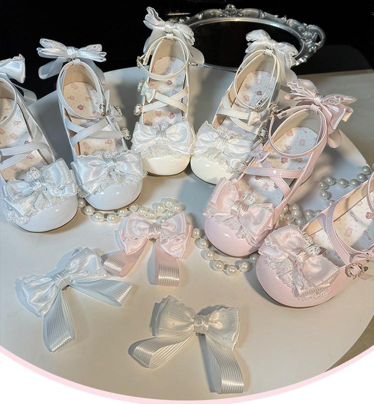 Cloud Satin Dream - Sweet Lolita Shoes, Ribbon Bows & Round Toe - Image 2