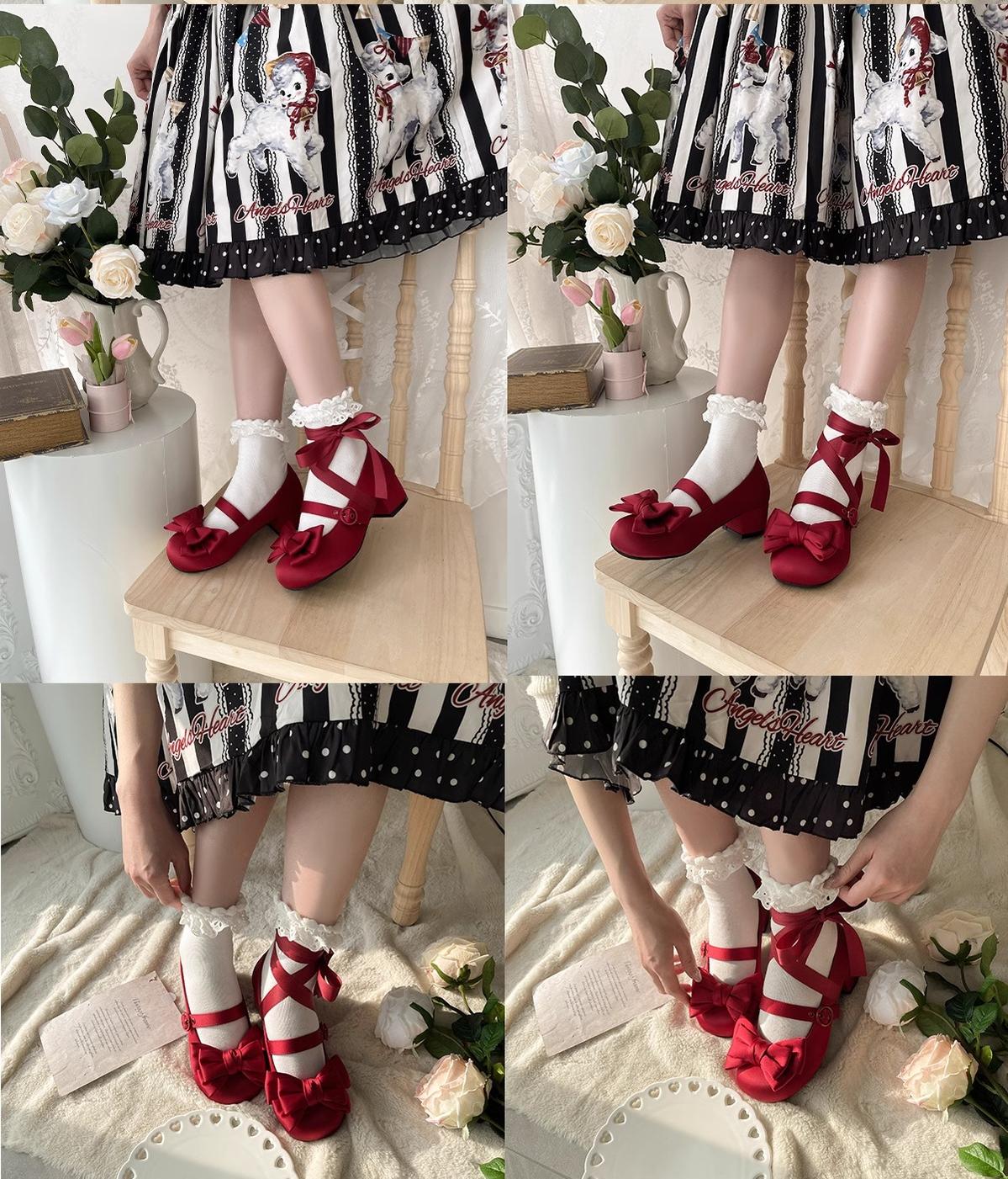 MODO - Sissi - Sweet Lolita Shoes Satin Low Chunky Heels with Bow - Image 10