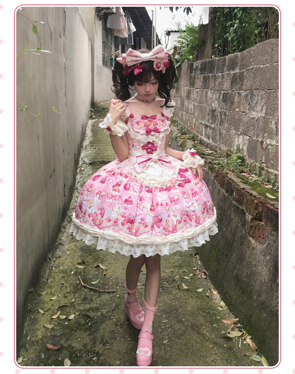 Bavarois Dessert Bunny - Sweet Lolita Strawberry Print JSK Dress - Image 20