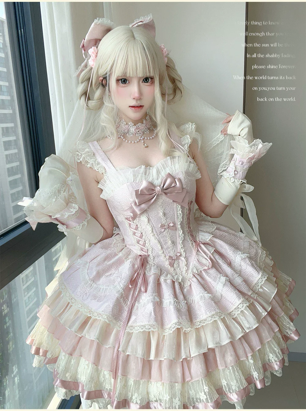 Lotus Crossing - Sweet Lolita Tiered Hem JSK Dress with Satin Bow - Image 14