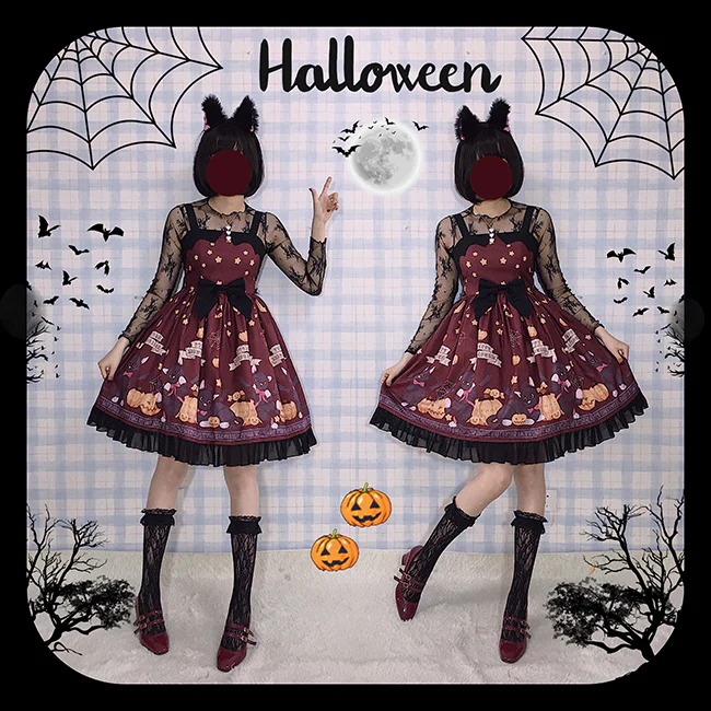 Vampire Cat - Gothic Lolita Vampire Cat Printed JSK Dress - Image 11